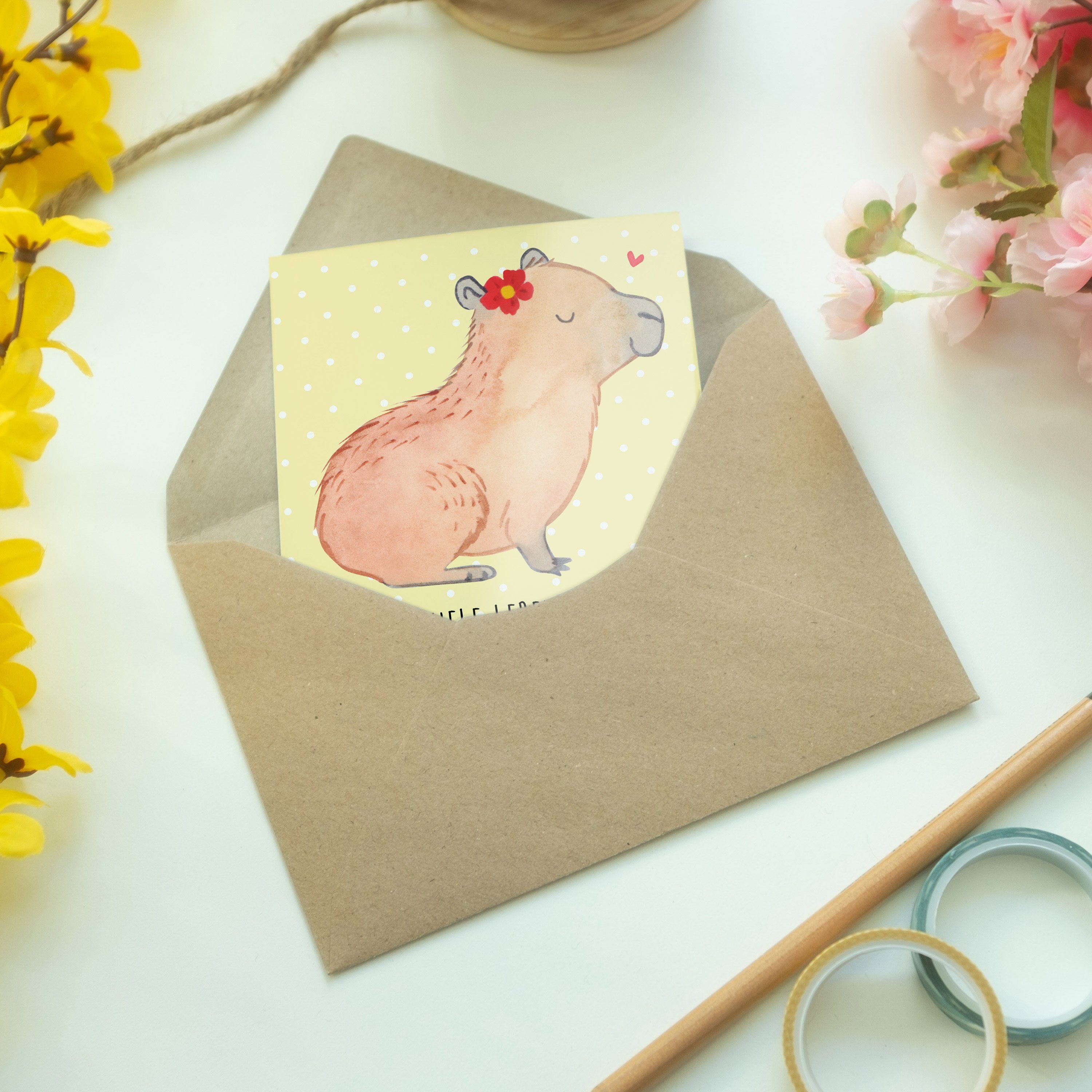 Mr. & Capybara lustige Pastell Mrs. Einladungs - Panda Blume Gelb - Grußkarte Geschenk, Sprüche