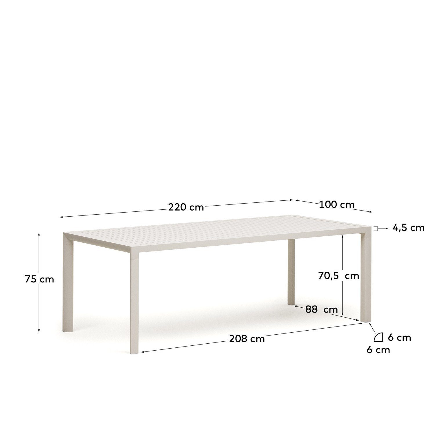 x Tisch cm Esstisch Aluminium 75 Weiß Esstisch Natur24 Gartentisch 220 100 Culip x