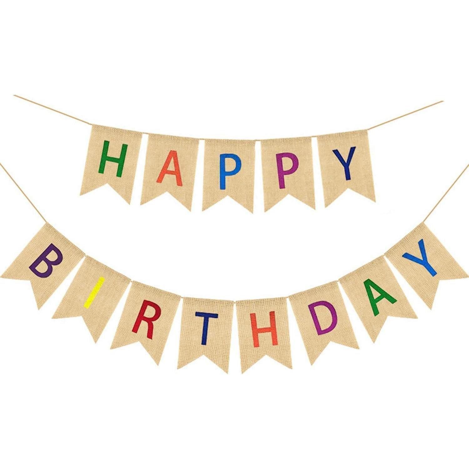 LuxusKollektion Wimpelkette Wimpelkette Geburtstag Happy Birthday Boho Leinen Dreieck Bunte