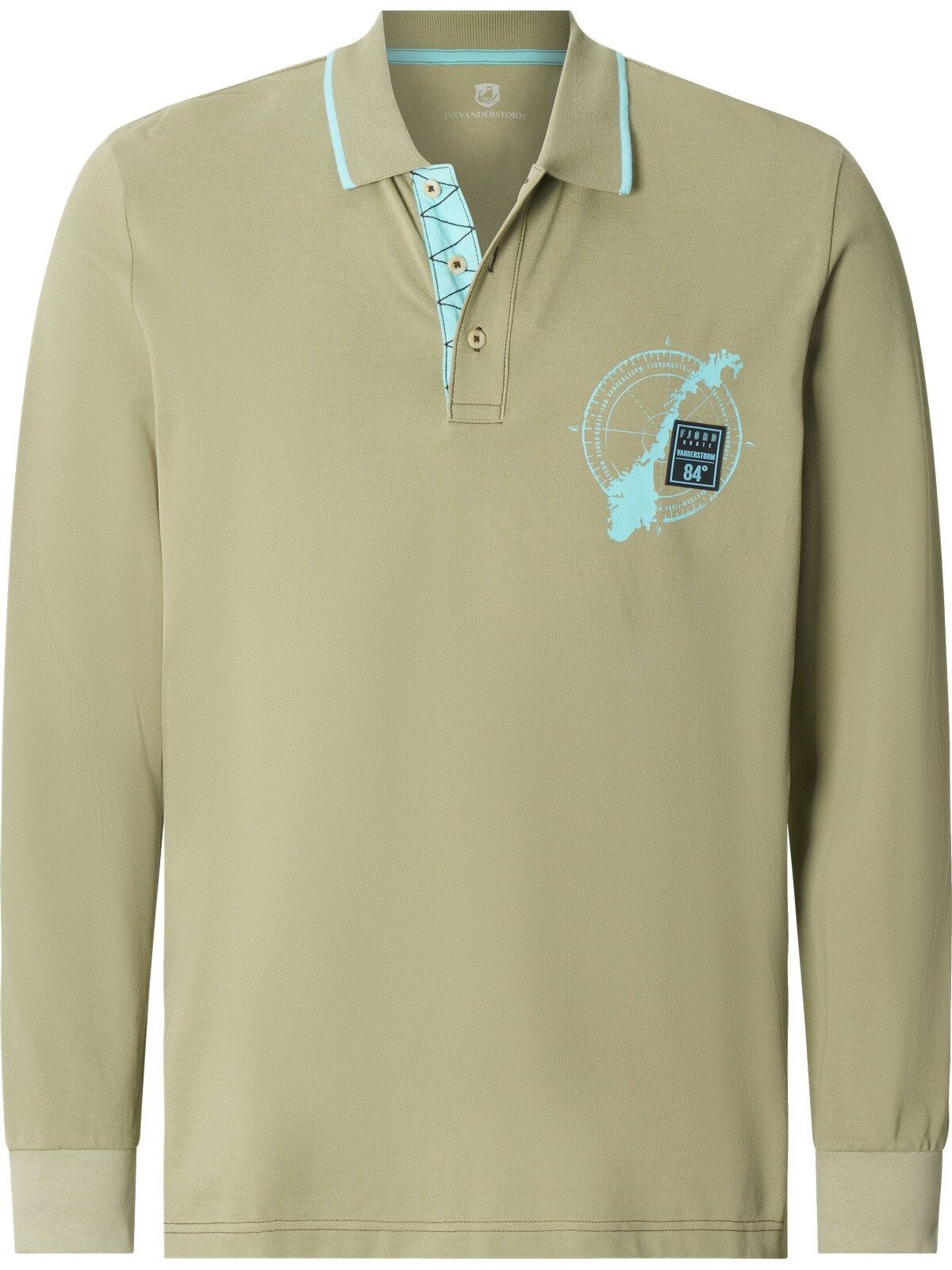 Jan Vanderstorm Langarm-Poloshirt FREDMAR mit stylischem Brustprint