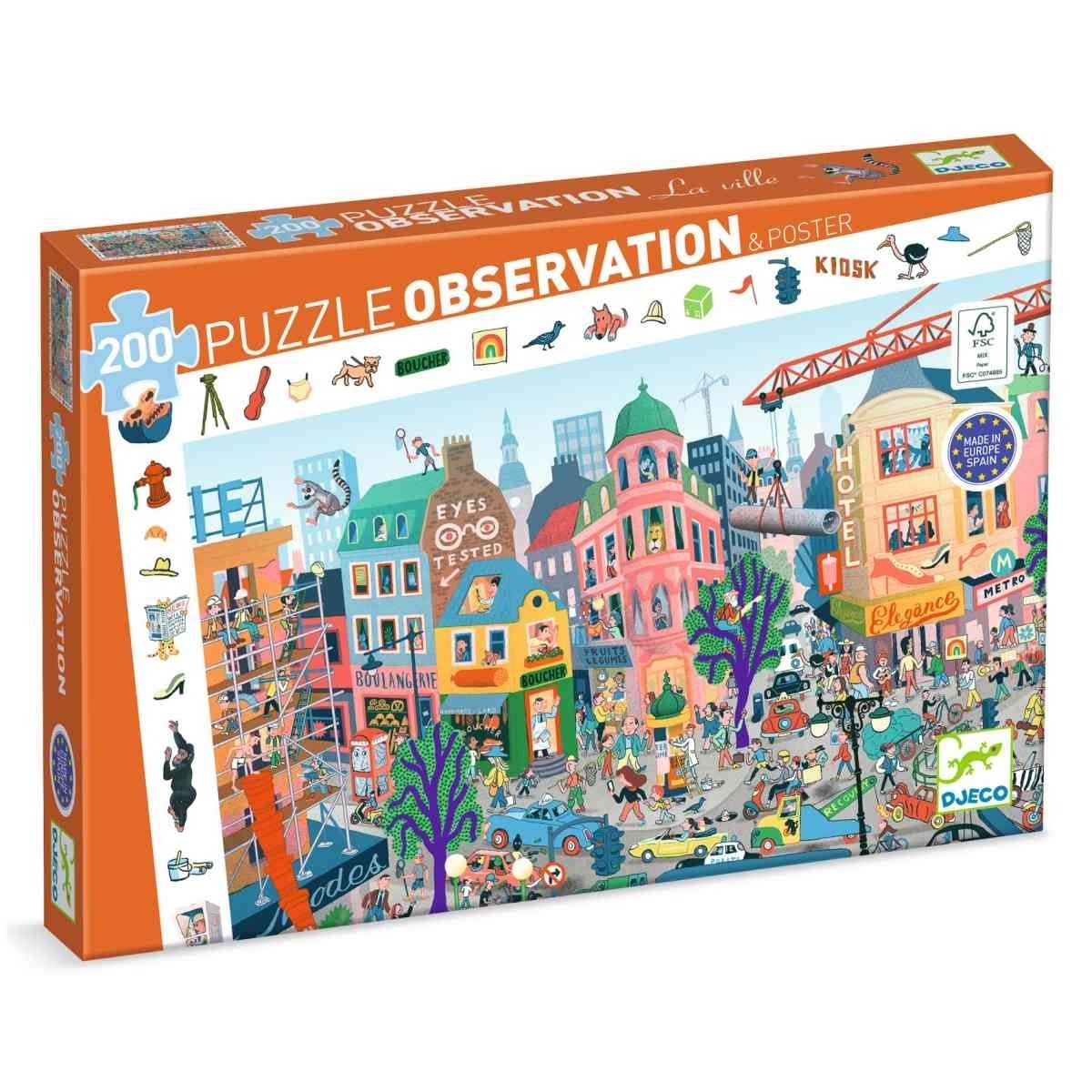 DJECO Puzzle Wimmelpuzzle: Stadt - 200 Teile für Kinder, 200 Puzzleteile, Kinderpuzzle