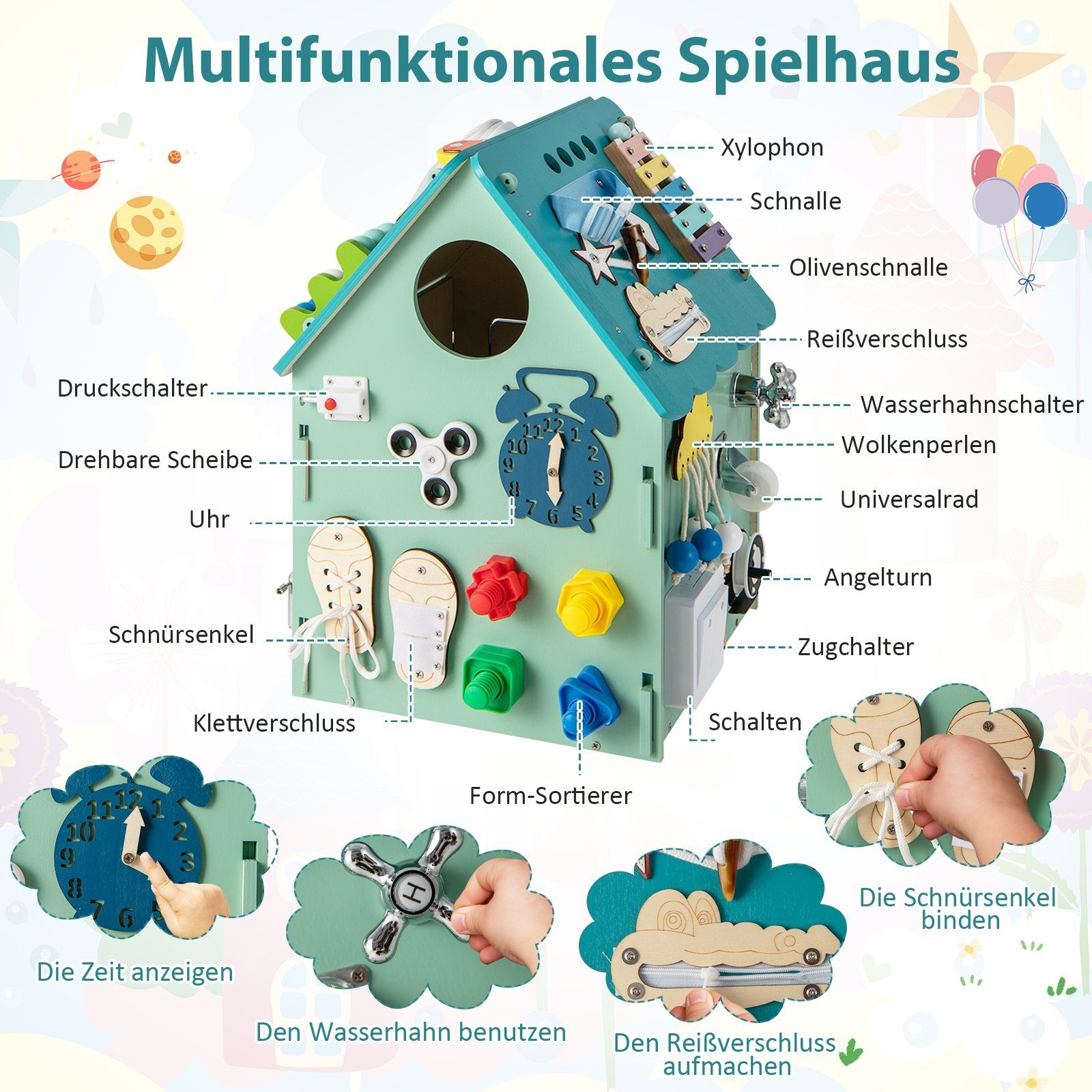 COSTWAY Lernspielzeug Kinder Spielhaus, Montessori Holz Spielzeug günstig online kaufen