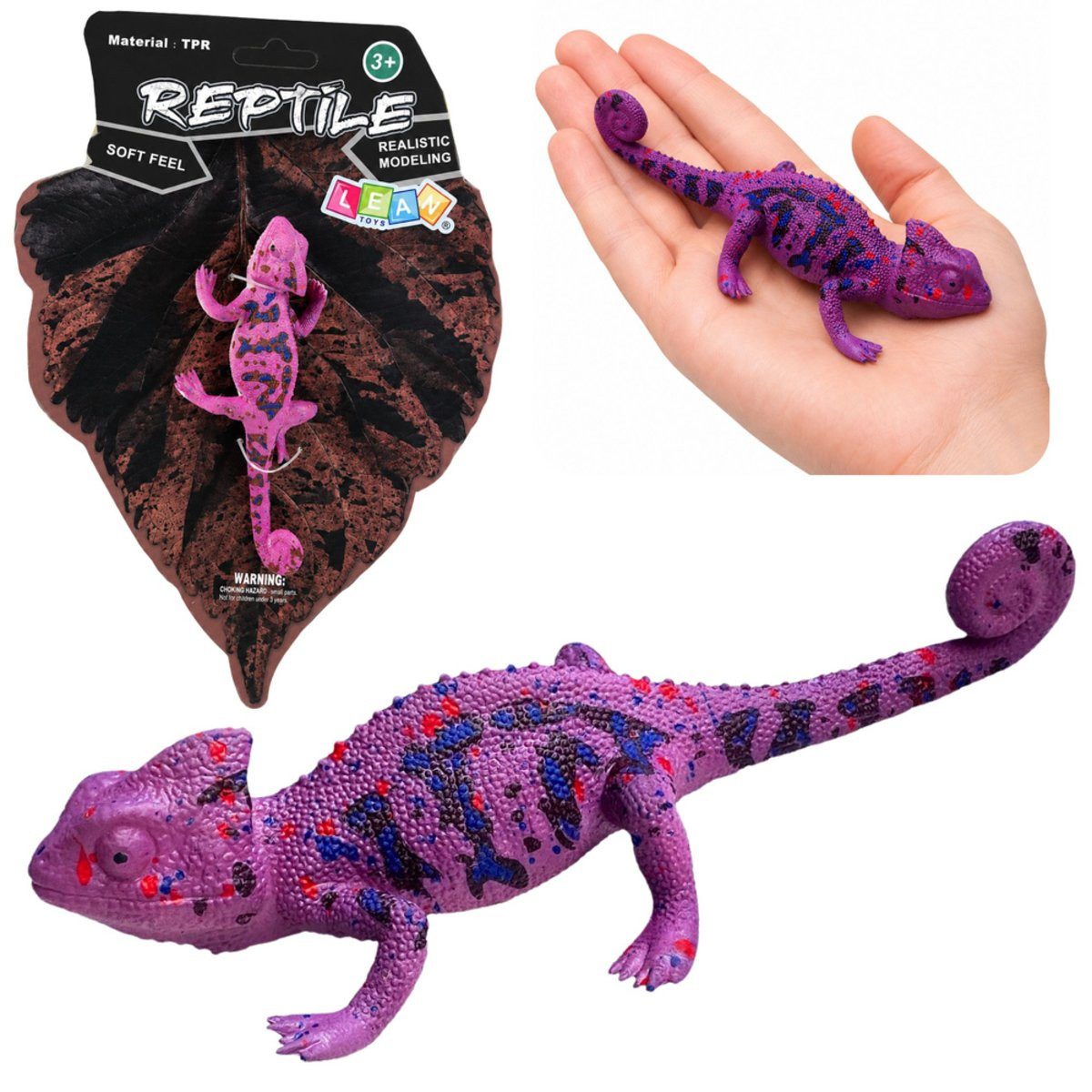 Wisam Lernspielzeug Chamäleon-Gummifigur, dehnbar, realistisch, lila Reptil, 14 cm