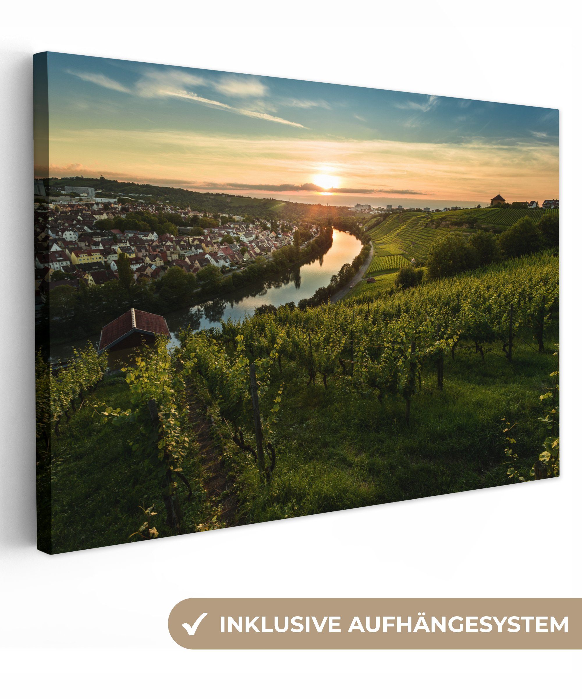 OneMillionCanvasses® Leinwandbild Sonnenuntergang in Stuttgart, (1 St), Wandbild Leinwandbilder, Aufhängefertig, Wanddeko, 30x20 cm