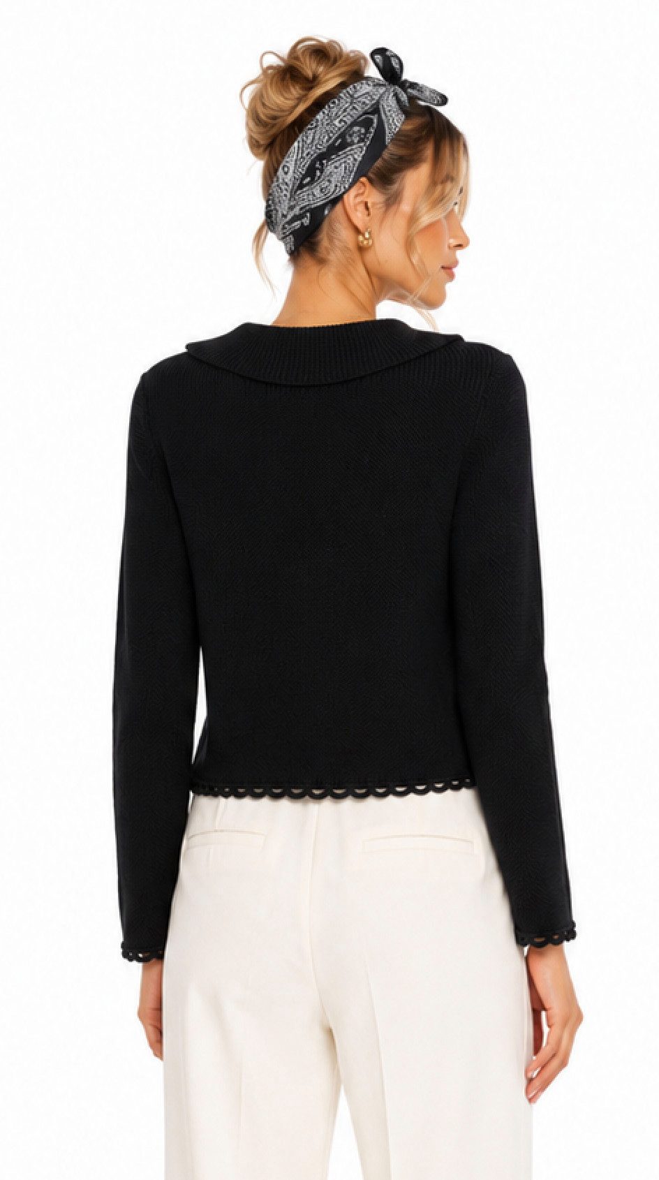 Moschino Cardigan COUTURE Milano Strickjacke Herzknöpfe Scallop Hochwertige italienische Strickqualität mit leichtem Glanz