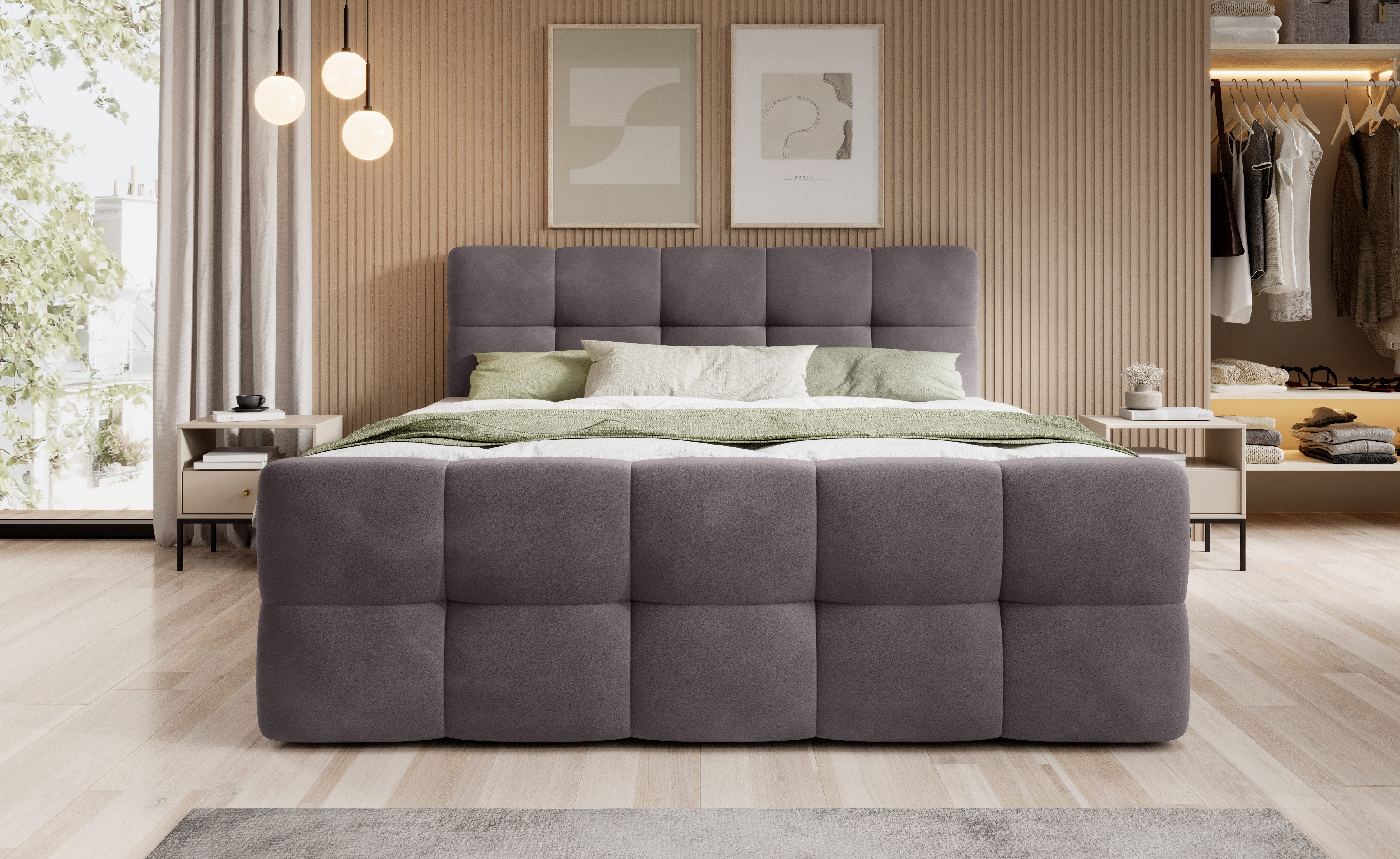 thematys Boxbett mit Bettkasten 140x200–200x200 cm – Velours oder Bouclé Bezug – (Polsterbett Bonnellfederkern Matratze H3 + Gratis 3cm Topper, Boxbett - Luxus  – Bild 2 von 5