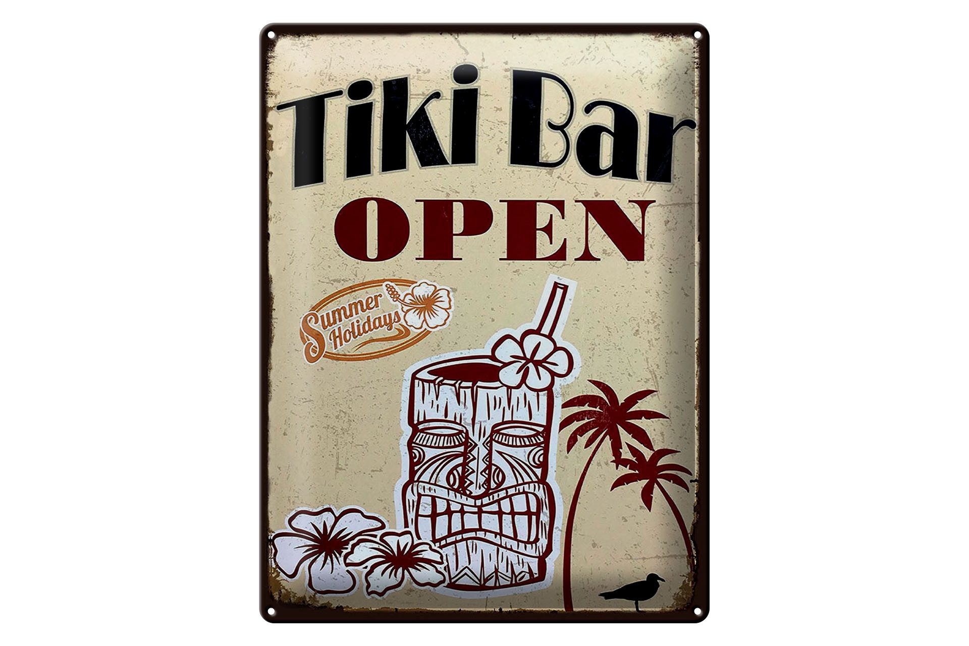 Femer GmbH Metallschild Reklame 30x40 cm Tiki Bar open, (1 St), gewölbte Oberfläche, abgerundete Ecken, umgeschlagene Kanten