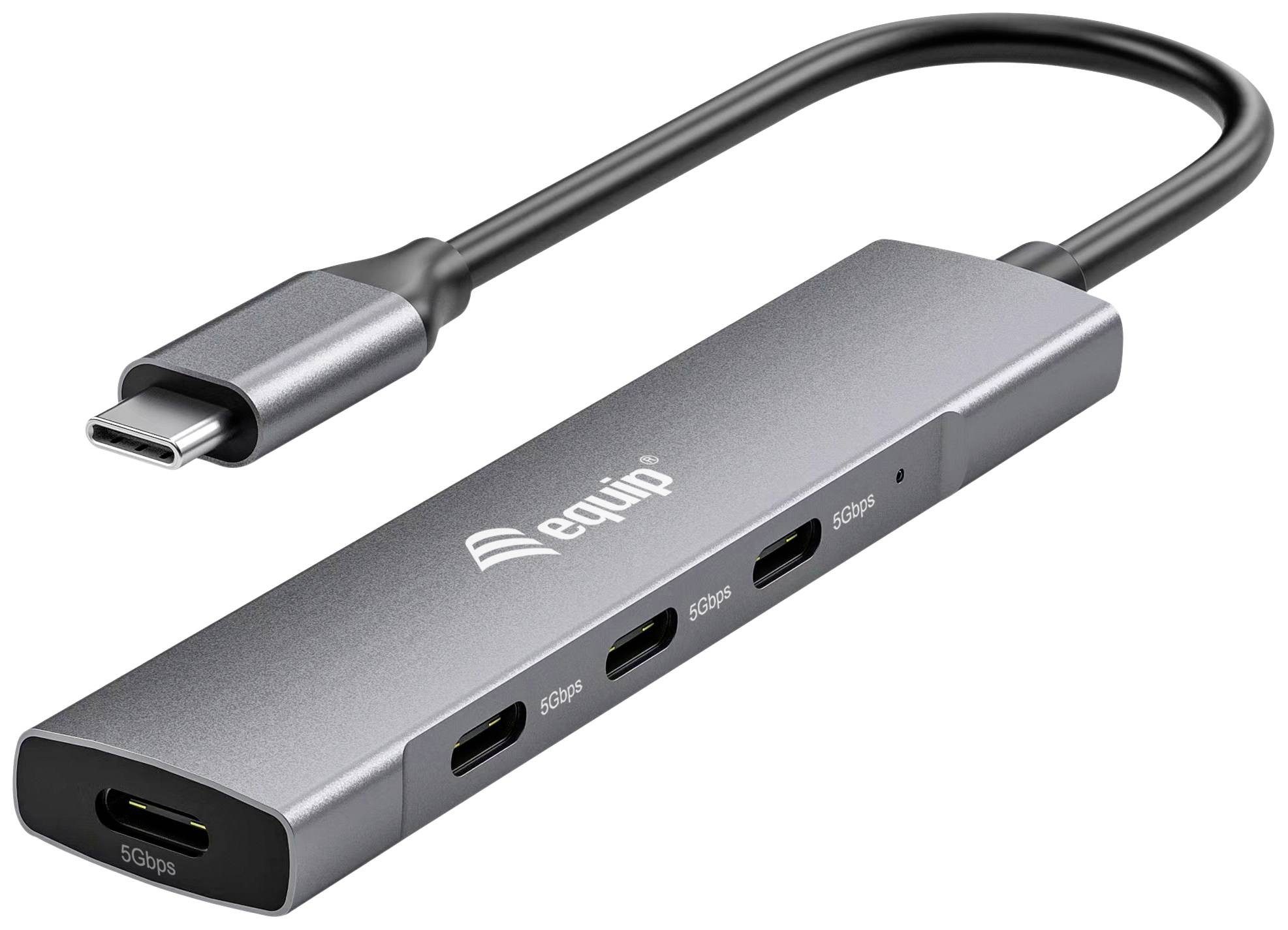 EQUIP USB-Hub 4-Port 3.2/C->4x3.0 ohne Netzteil grau Computer-Kabel