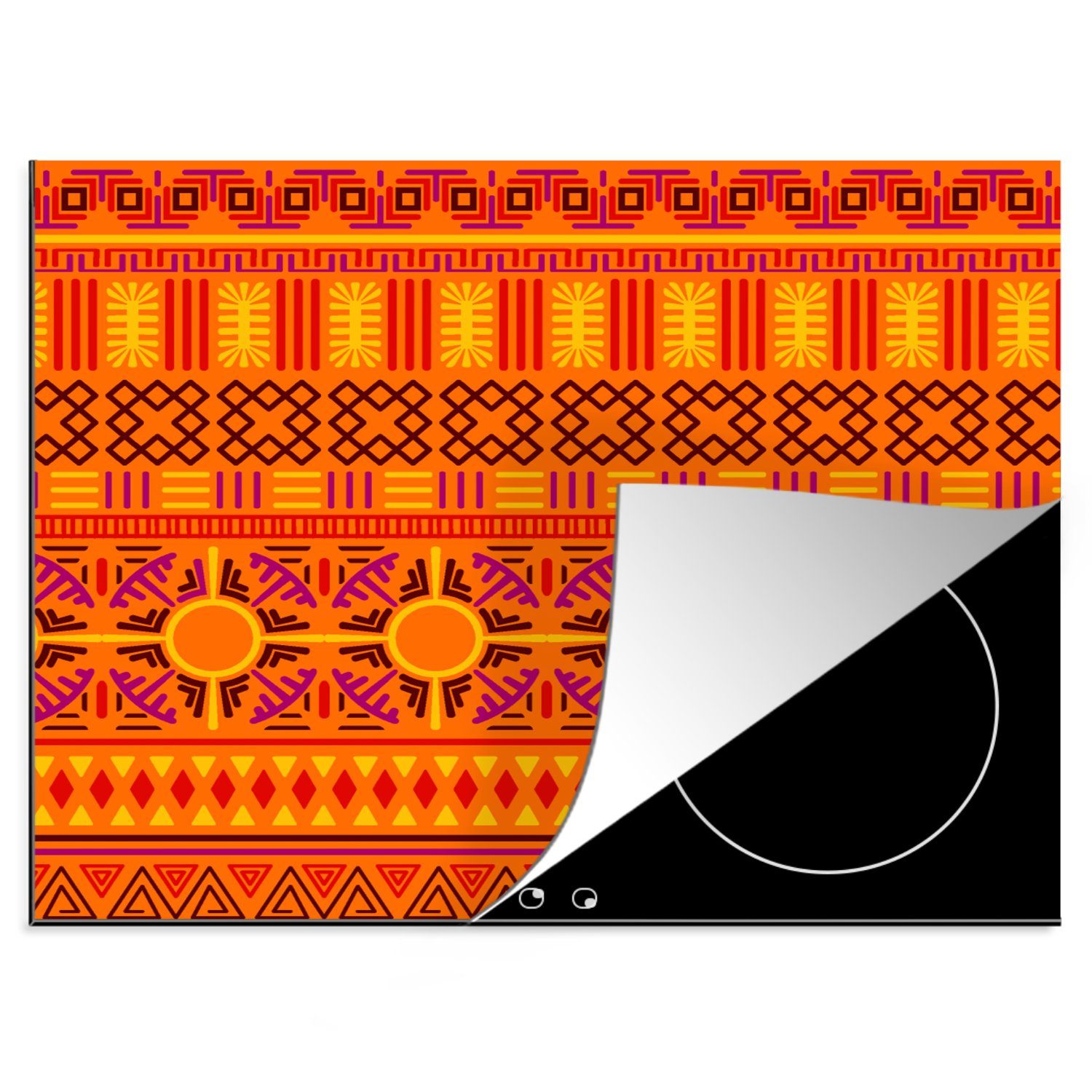 MuchoWow Herdblende-/Abdeckplatte Muster - Orange - Sonne, Vinyl, (1 tlg), 60x52 cm, Mobile Arbeitsfläche nutzbar, Ceranfeldabdeckung