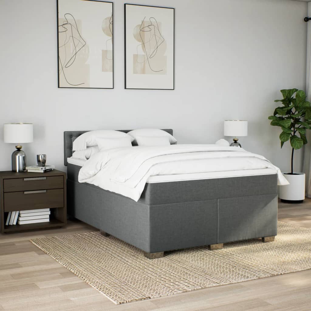 vidaXL Bett Boxspringbett mit Matratze Dunkelgrau günstig online kaufen