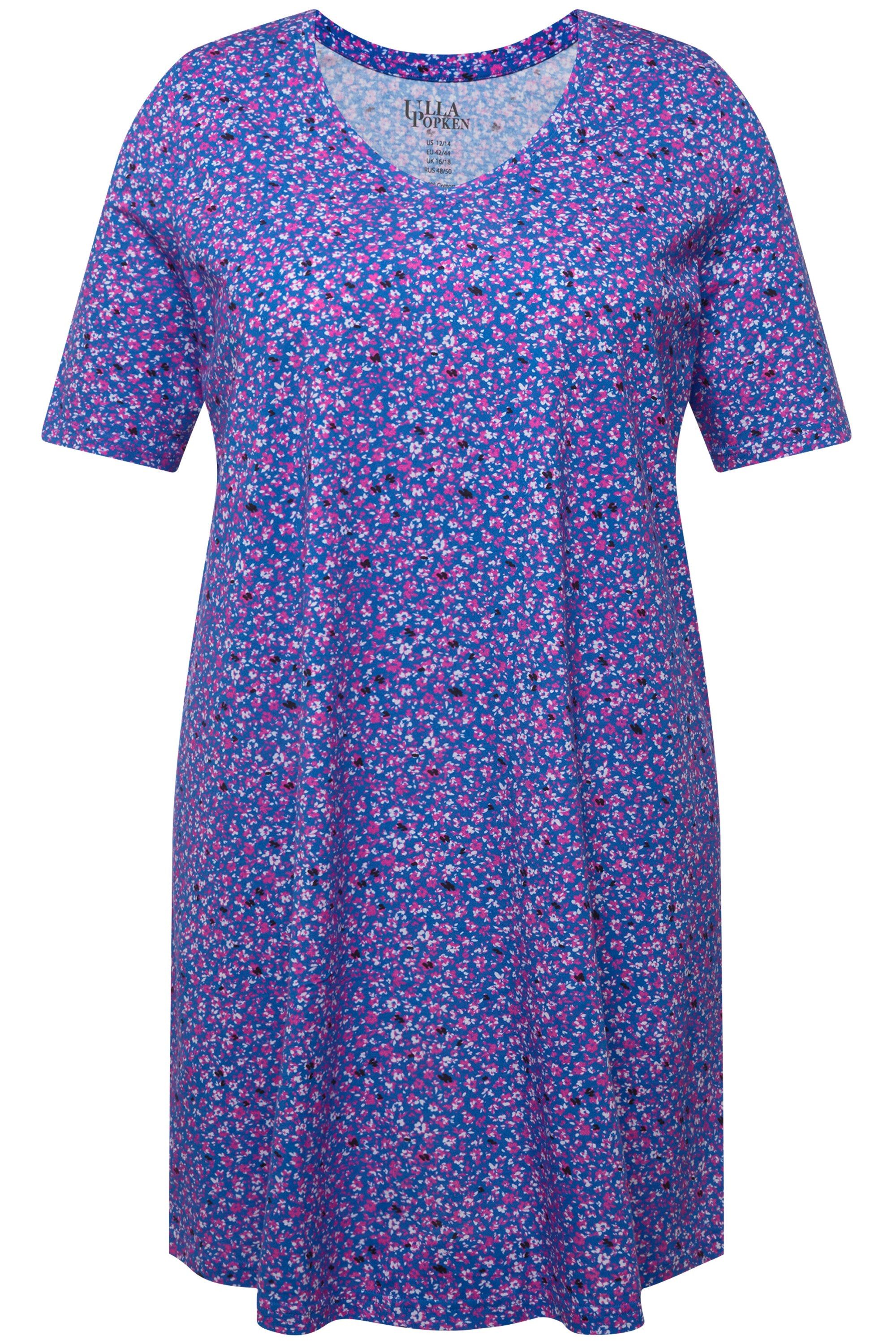 Ulla Popken Longshirt Longshirt bedruckt A-Linie V-Ausschnitt Halbarm günstig online kaufen