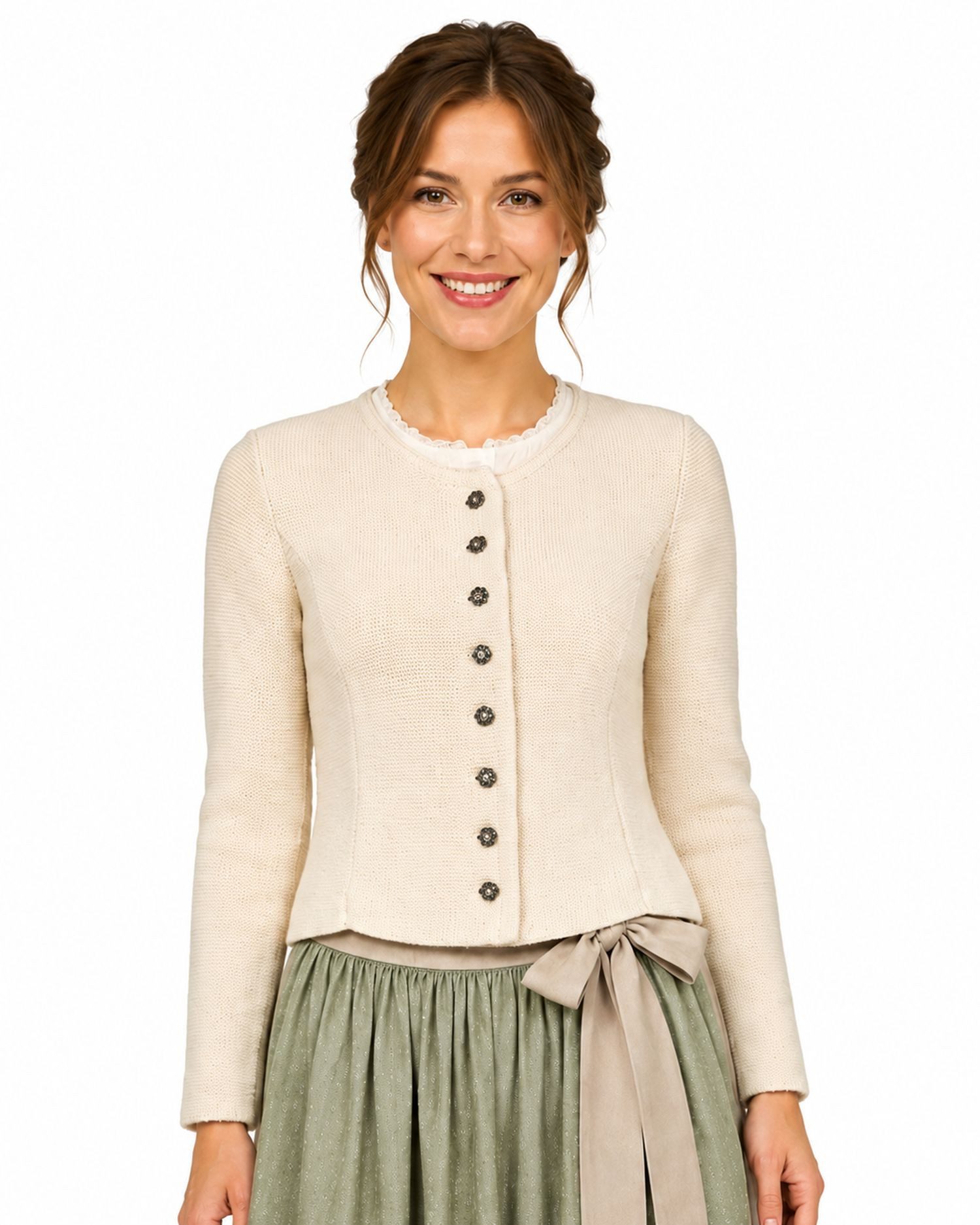 Isar-Trachten Trachtenstrickjacke Isar-Trachten Damen Strickjacke 'Saskia', Natur