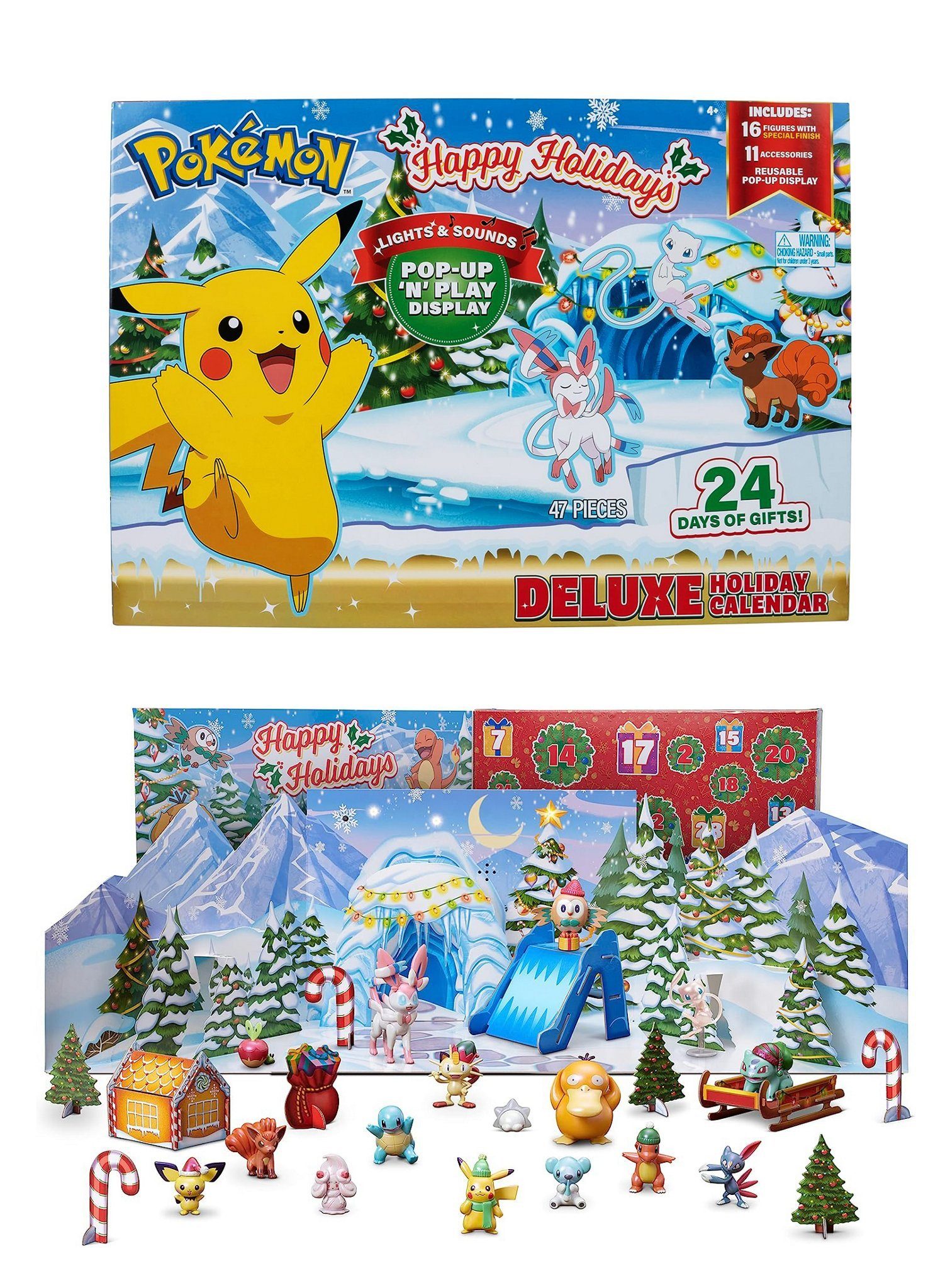 Jazwares Adventskalender Pokémon – Adventskalender Happy Holidays, Kalender mit Pokémon Sammelfiguren in weihnachtlicher Aufmachung