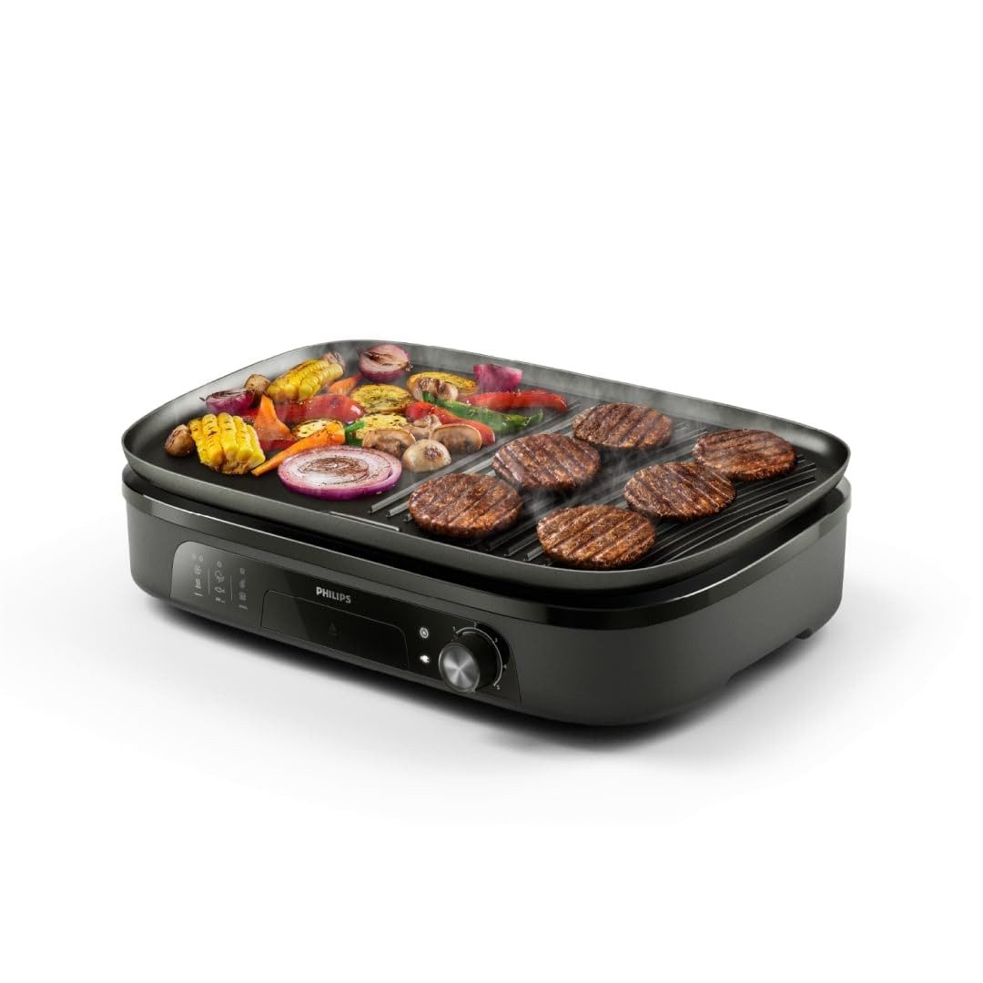 Philips Kontaktgrill HD6210/95, Elektrischer Tischgrill mit großer Grillfläche