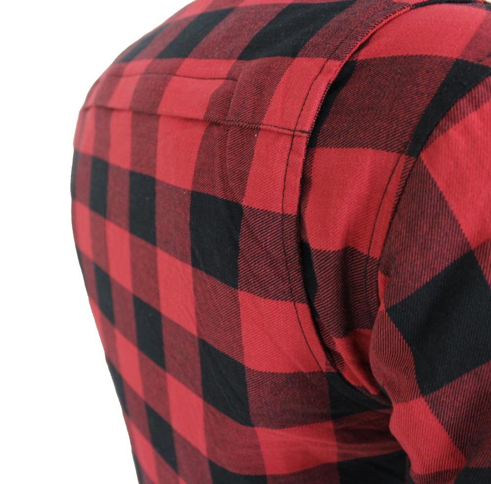 Alpha Speeds Motorradjacke Flanell-Holzfäller Motorrad KEV ARAMID Lumber Biker Hemd SLIM Rot (Wasserdicht & Winddicht & Atmungsaktiv + Belüftungstaschen / Motorradhemd -, 1-St) All Season, wasserdichte Reißverschlüsse, mit Protektoren