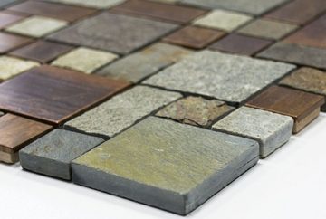 Mosani Mosaikfliesen Kupfermosaik Fliese grau rost Kombination Küchenrückwand Stein
