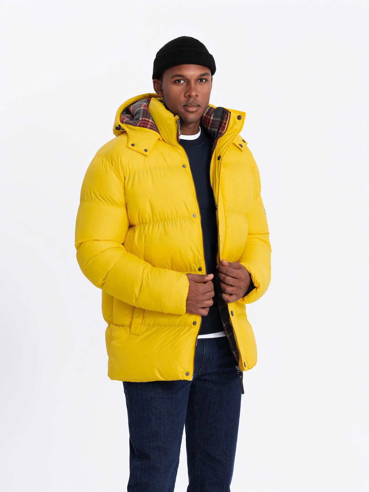 OMBRE Winterjacke Pufferjacke mit Karofutter