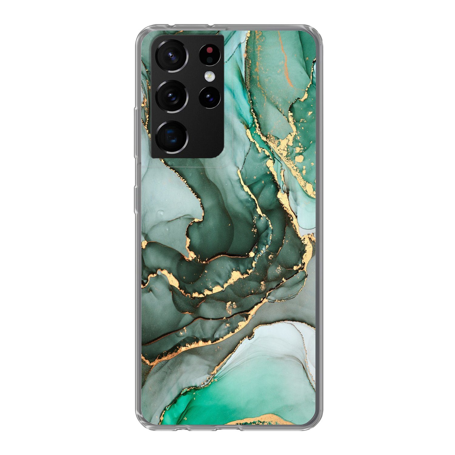 MuchoWow Handyhülle für Samsung Galaxy S21 Ultra Gold - Marmor - Grün - Luxus - Marmoropti, Phone Case, Silikon, Schutzhülle Dünn