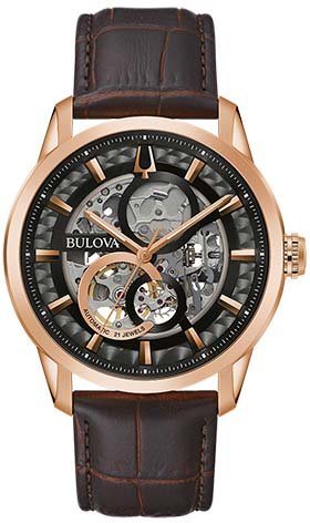 Bulova Mechanische Uhr 97A169, Edelstahlgehäuse roségoldfb. ionenplattiert,  Ø ca. 43mm