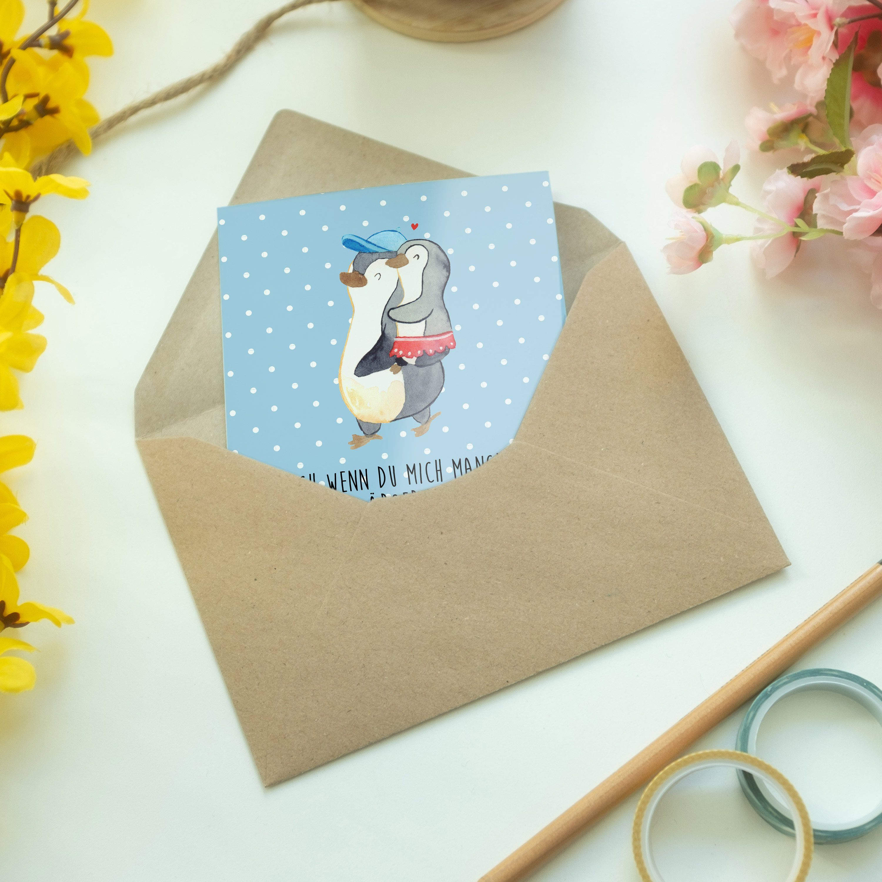Mr. & Mrs. Panda Einladungs Grußkarte - Pastell Blau Kleine Pinguin Schwester Karte, Geschenk, 