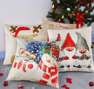 Kissenbezüge 4tlg 45x45cm Weihnachtskissenbezüge Leinen Bezüge mit Reißverschluss, Homewit, Weihnachtsdeko für Kissen Zimmer Sofa