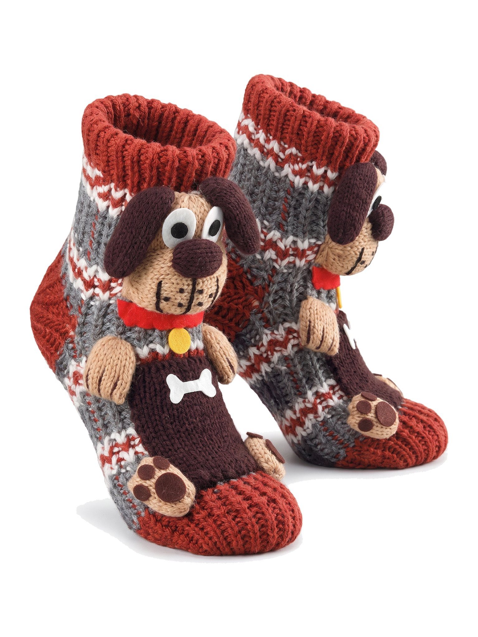 Black Snake ABS-Socken Stoppersocken 3D Hundemotiv warme Hausschuhsocken für Kinder und Damen (Packung, 1-Paar, Ausführung zufällig 25/29) Winter-Haussocken aus grobem Strick wie handgestrickt mit Noppensohle