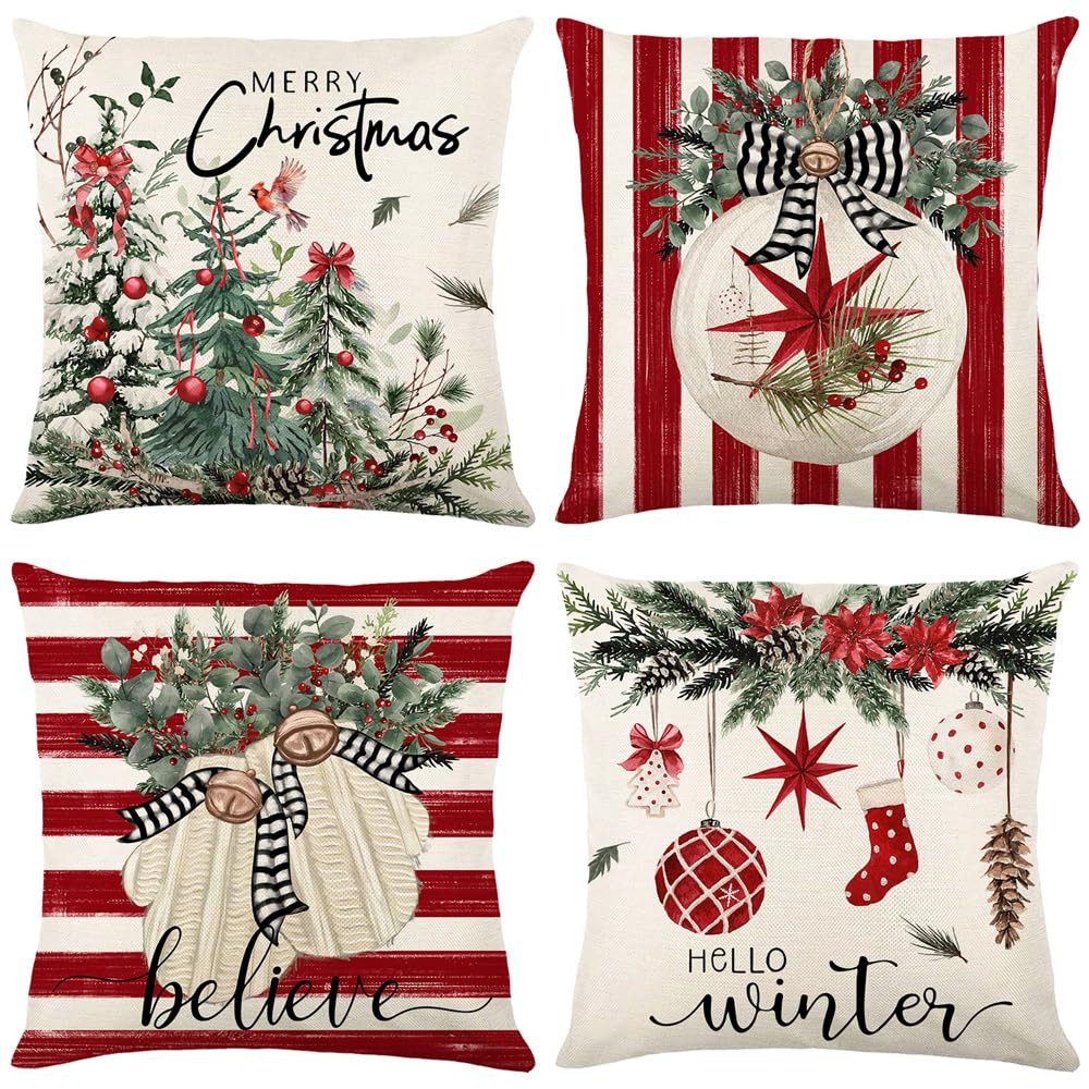 Agger Kissenbezüge Weihnachten Kissenbezug 4er Set Kissenbezüge 45x45cm Dekokissen Deko, (4 Stück), Für Sofa und Couch geeignet – ideal für Innen und Außenbereiche