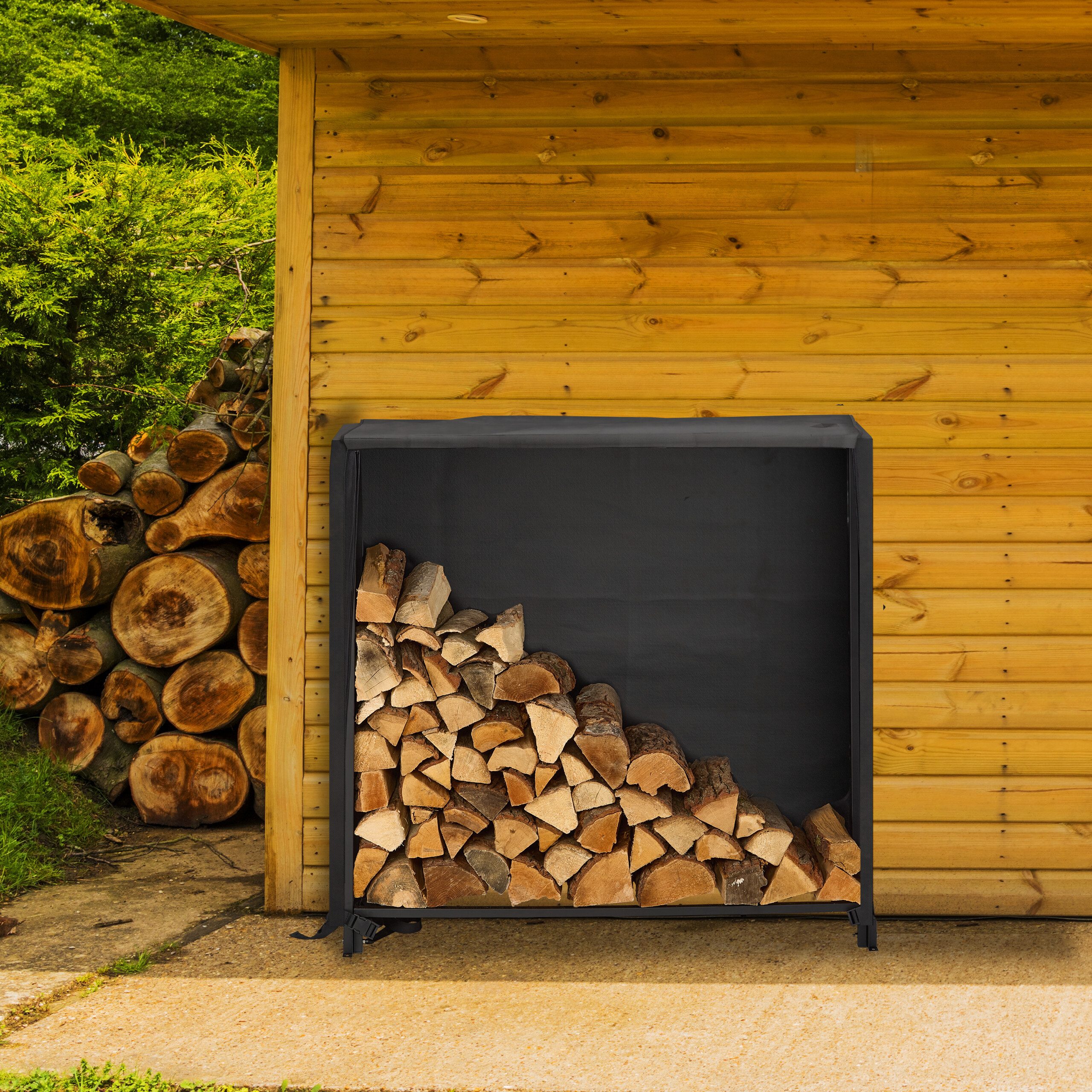 relaxdays Kaminholzregal mit Abdeckung, BxTxH:110x29x110 cm, günstig online kaufen