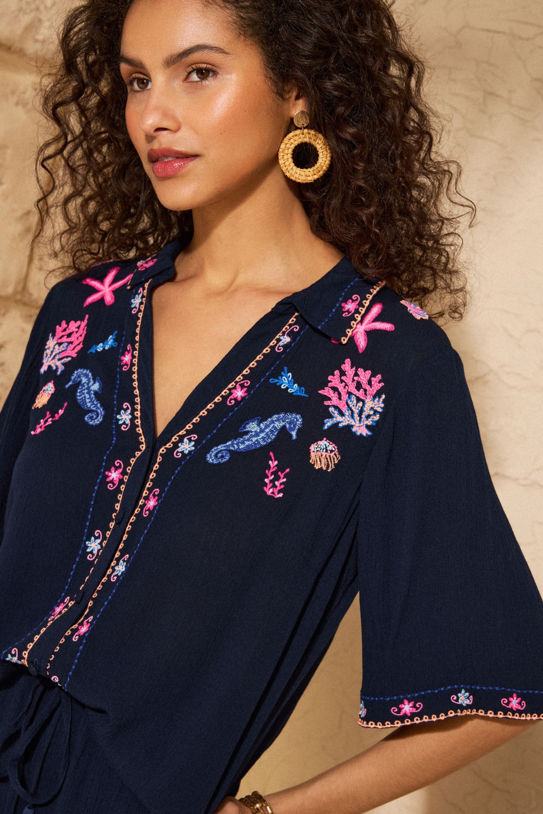 Love & Roses Strandshirt Love & Roses Besticktes Strandhemd, Regular (1-tlg günstig online kaufen