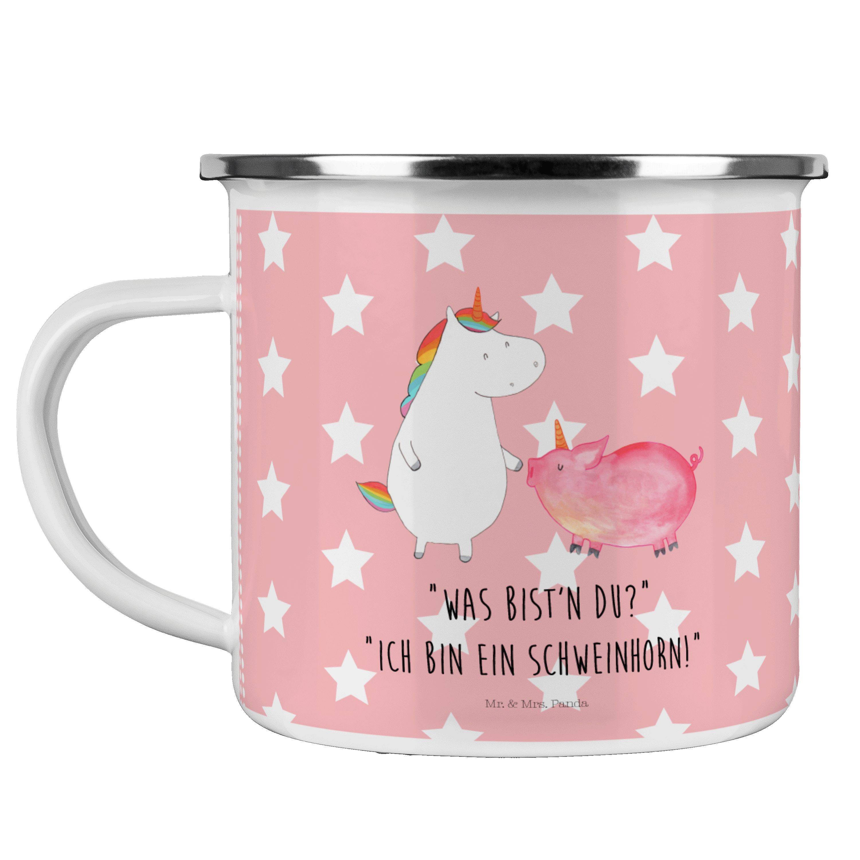 Fre, - & Mrs. Unicorn, Becher Panda Emaille Pastell - Pegasus, Einhorn Geschenk, Rot + Mr. Schweinhorn