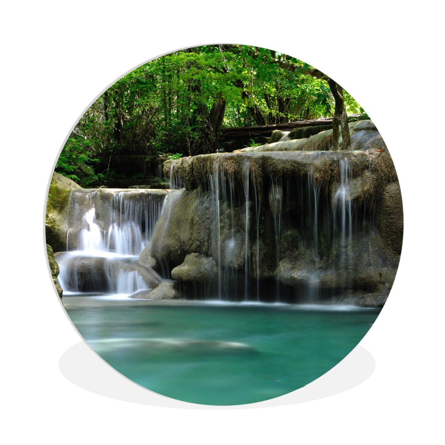 MuchoWow Gemälde Mehrere kleine Wasserfälle im Erawan-Nationalpark in Thailand, (1 St), Kreis Wanddekoration Forex, Rundes Wandbild, Wohnzimmer, 30x30 cm