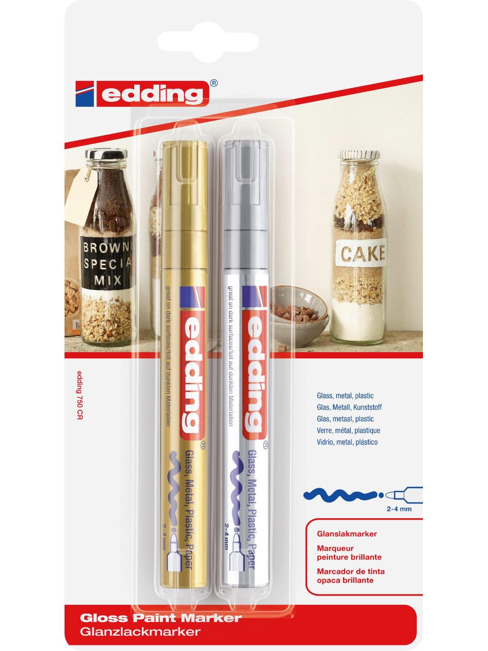edding Permanentmarker edding 750 Glanzlackmarker 2er Set gold und silber
