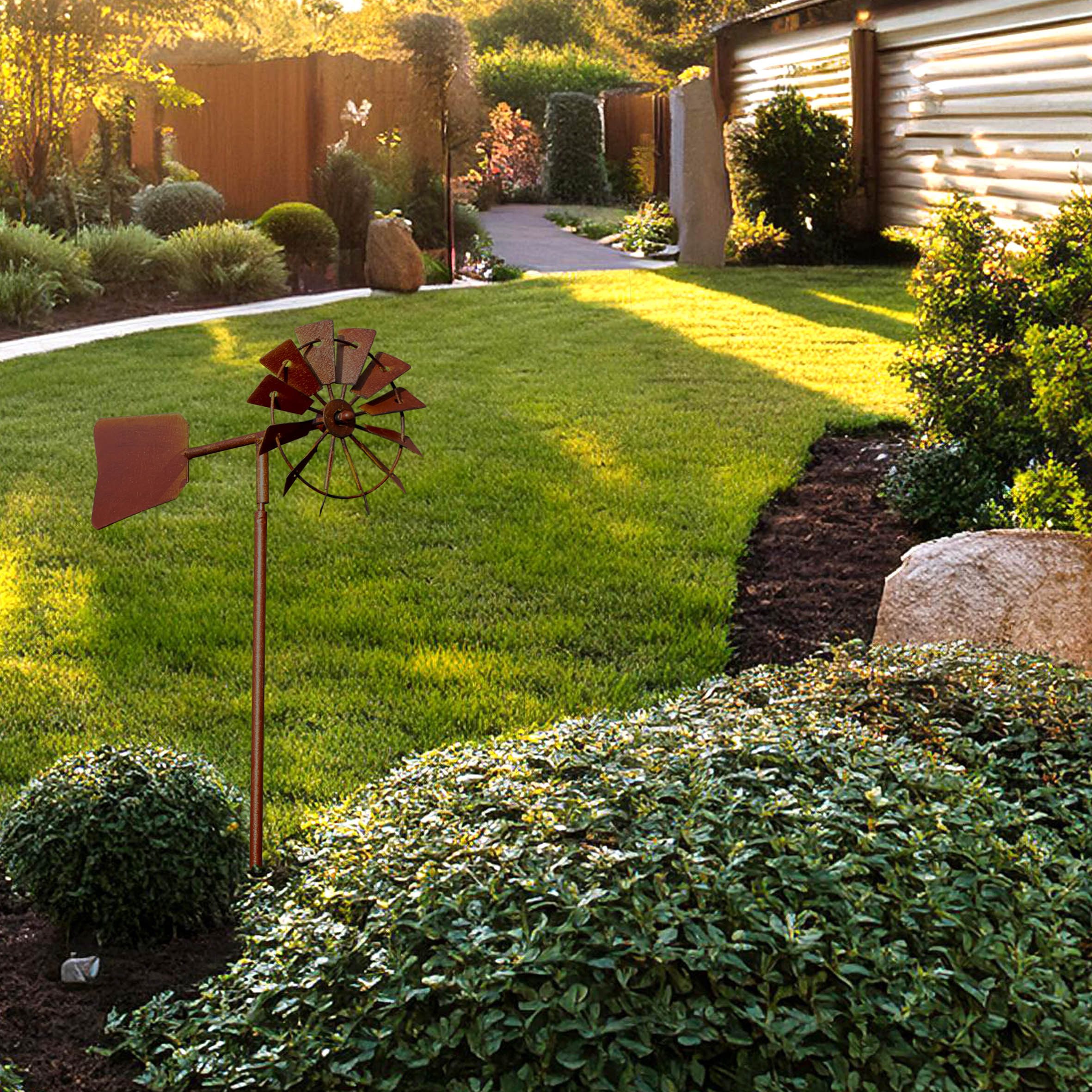 Spetebo Windspiel Windmühle Metall Rost - 120 x 17 cm - Deko Gartenstecker (Stück, 1 St., Anzahl), mit Windfahne
