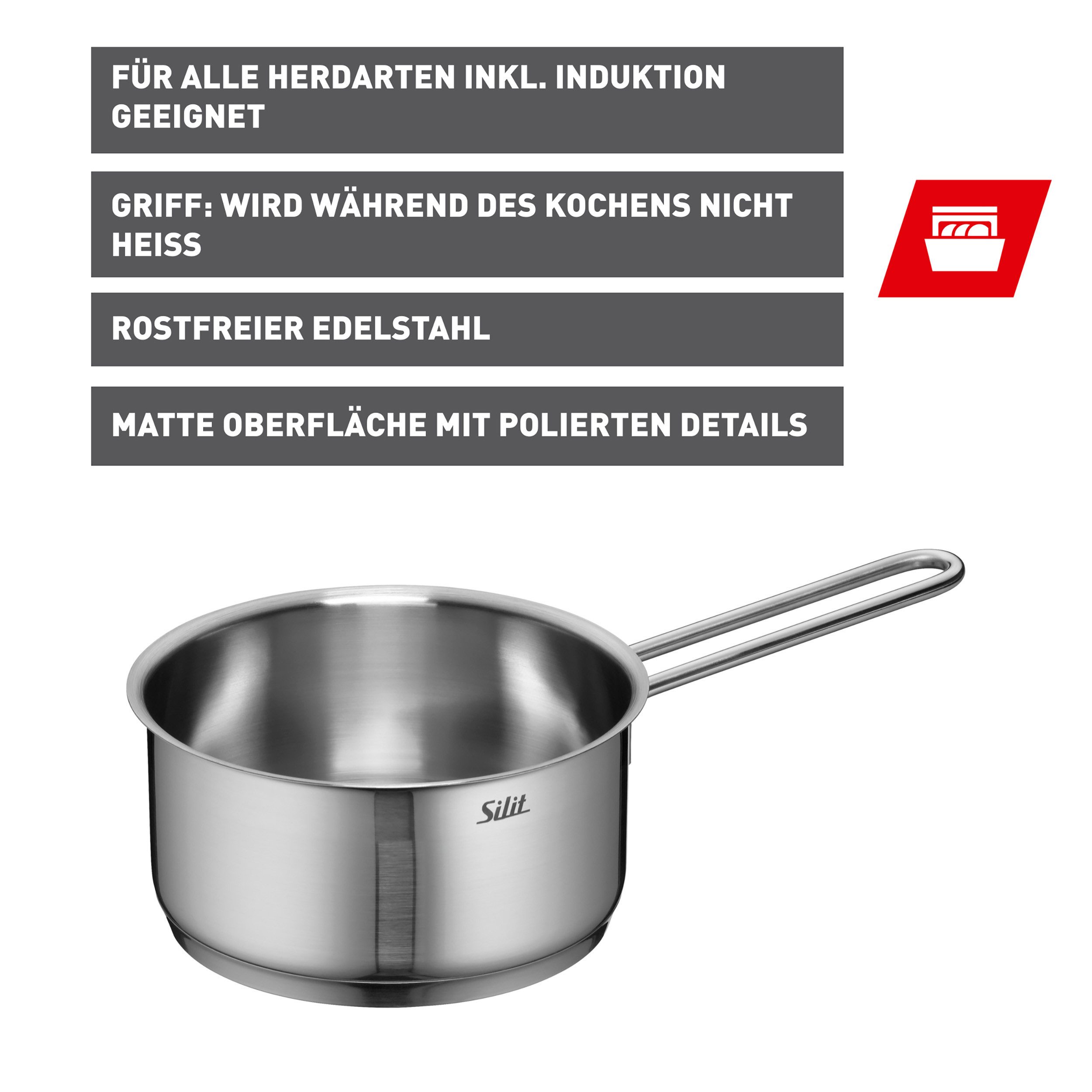Silit Kasserolle Achat, Edelstahl 18/10 (1-tlg), rostfreier Edelstahl, Silitherm-Allherdboden, induktionsgeeignet