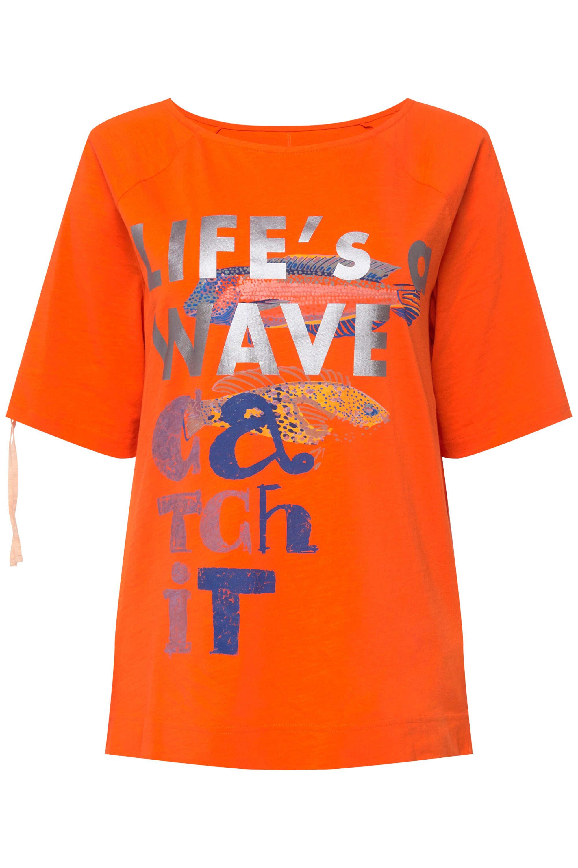 Laurasøn T-Shirt T-Shirt Schrift-Print Halbarm mit Raffung günstig online kaufen