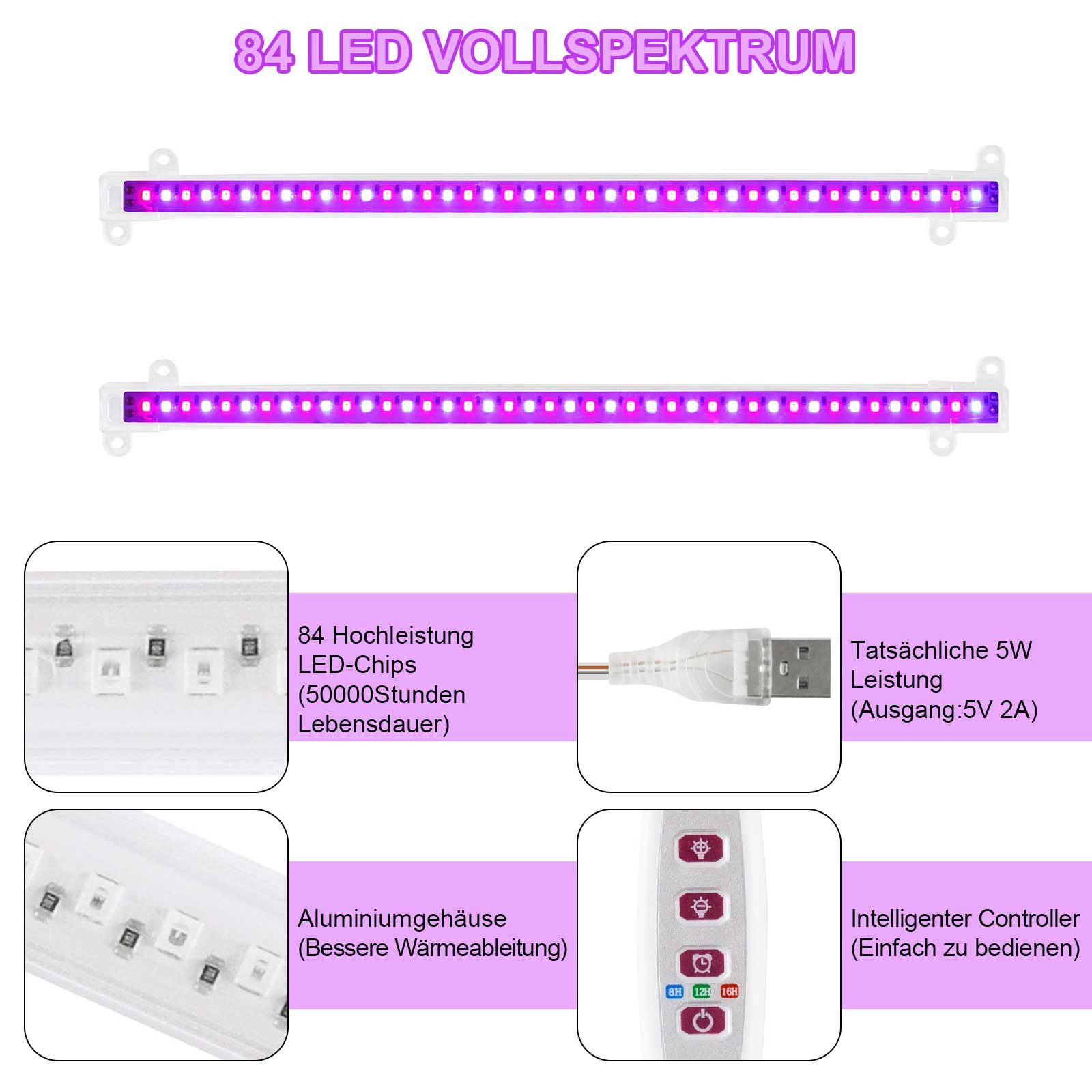 Qualra Pflanzenlampe 30/50cm LED Pflanzenlampe 8/12/16H Timer Vollspektrum günstig online kaufen