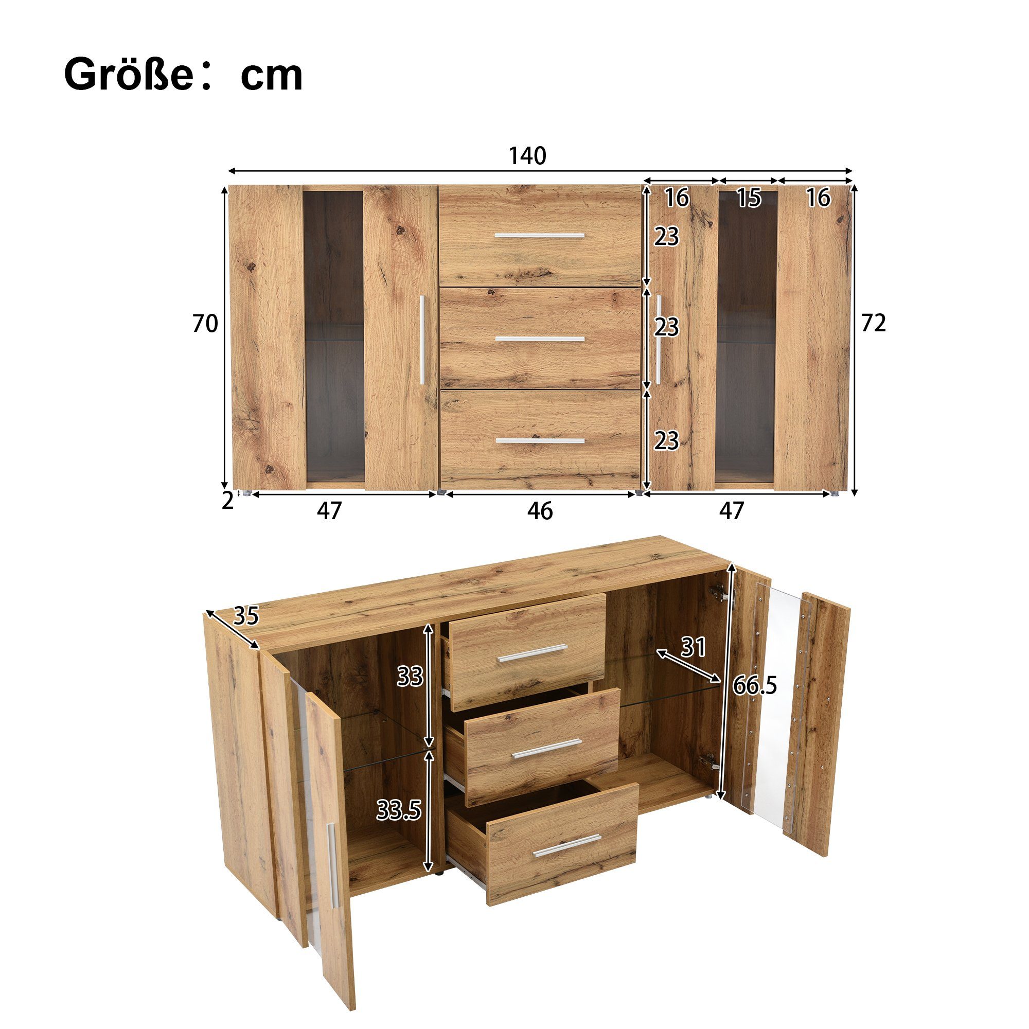 Lagerung-Schrank Stauraum, TV schrank reinigen Viel zu Farben 140*35*70cm), REDOM Robuste Einhei LED-Leuchten Kommode, Braun mit Esszimmer 16 zu Sideboard für Wohnzimmer (Leicht pflegen Standschrank und Konstruktion