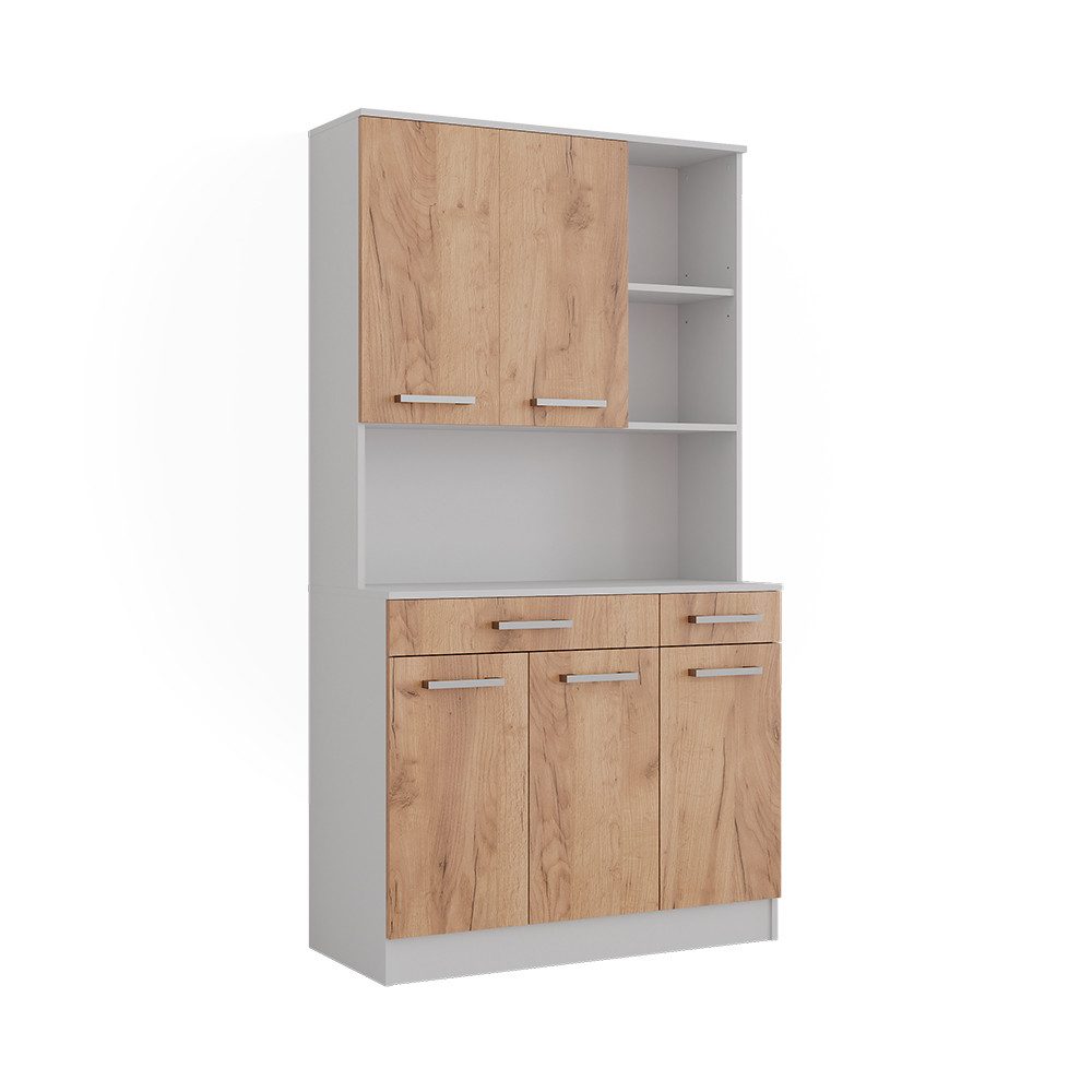 Vicco Hochschrank Raul, Weiß/Goldkraft Eiche, 100.1 x 188.5 cm mit 5 Türen & 2 Schu... (1-St)