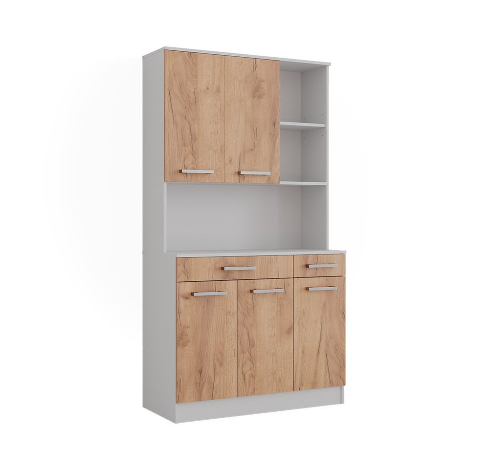 Vicco Hochschrank Raul, Weiß/Goldkraft Eiche, 100.1 x 188.5 cm mit 5 Türen & 2 Schu... (1-St)