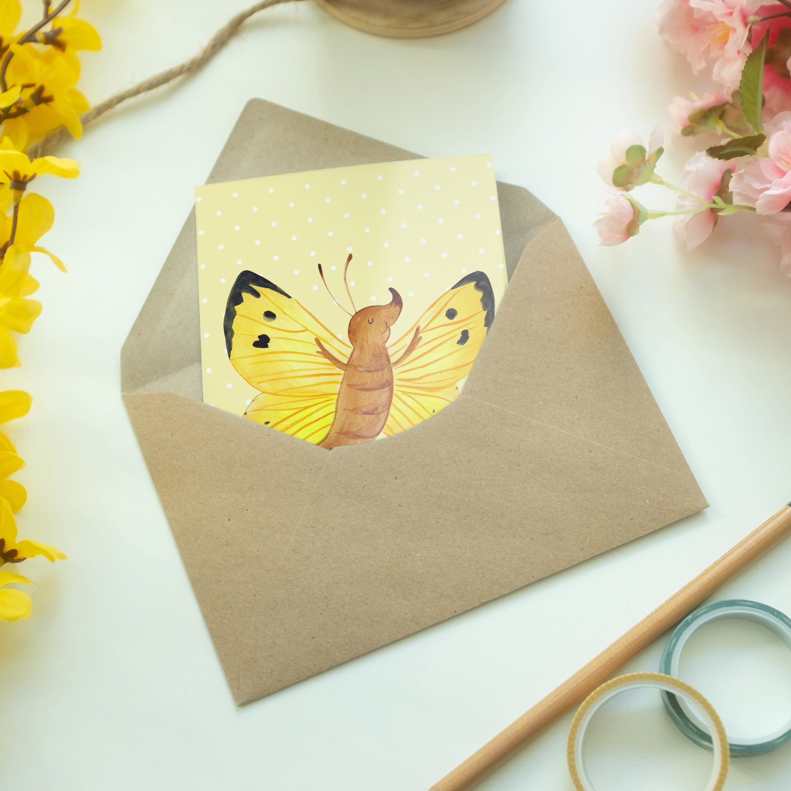 Mrs. Grußkarte Geschenk, Pastell Panda Schmetterling Gelb Zitronenfalter Mr. & - Tiermo - Karte,