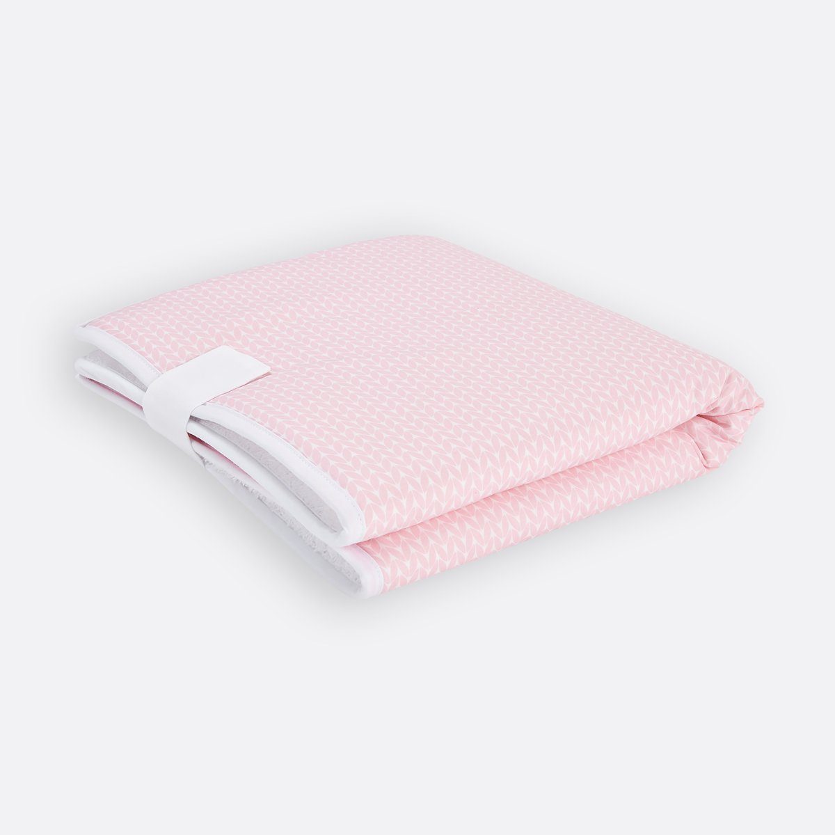 KraftKids Wickelauflage kleine Blätter rosa auf Weiß, Reisewickelunterlage aus 3 Stoffsichten, 100% Baumwolle, Innen wasserundurchlässig, faltbar mit Klettverschluss