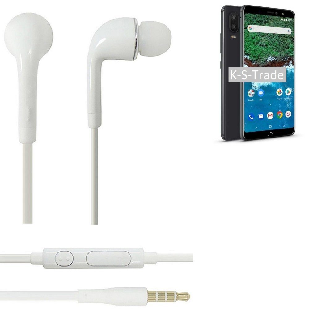 K-S-Trade für BQ Aquaris X2 Pro In-Ear-Kopfhörer (Kopfhörer Headset mit Mikrofon u Lautstärkeregler weiß 3,5mm)