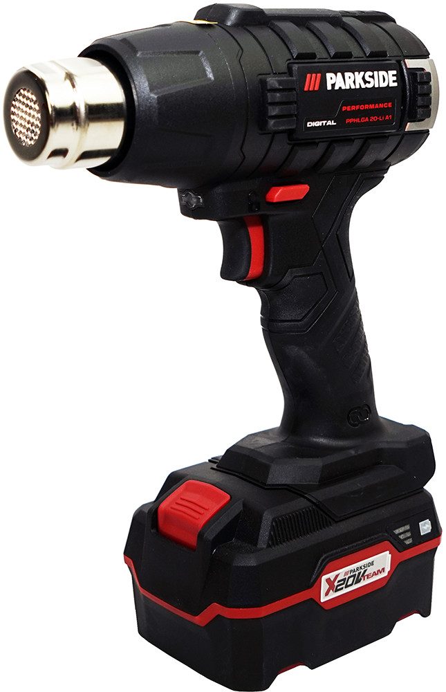 PARKSIDE PERFORMANCE® Akku-Heißluftgebläse 20V Akku Heißluftpistole Heißluftfön PPHLGA 20 (inkl. 4Ah Akku), bis max. 500 °C, Integrierte LED-Arbeitsleuchte