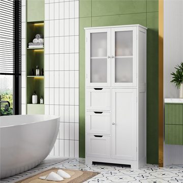 HOMECHO Hochschrank Badezimmerschrank mit 3 Türen und 3 Schubladen