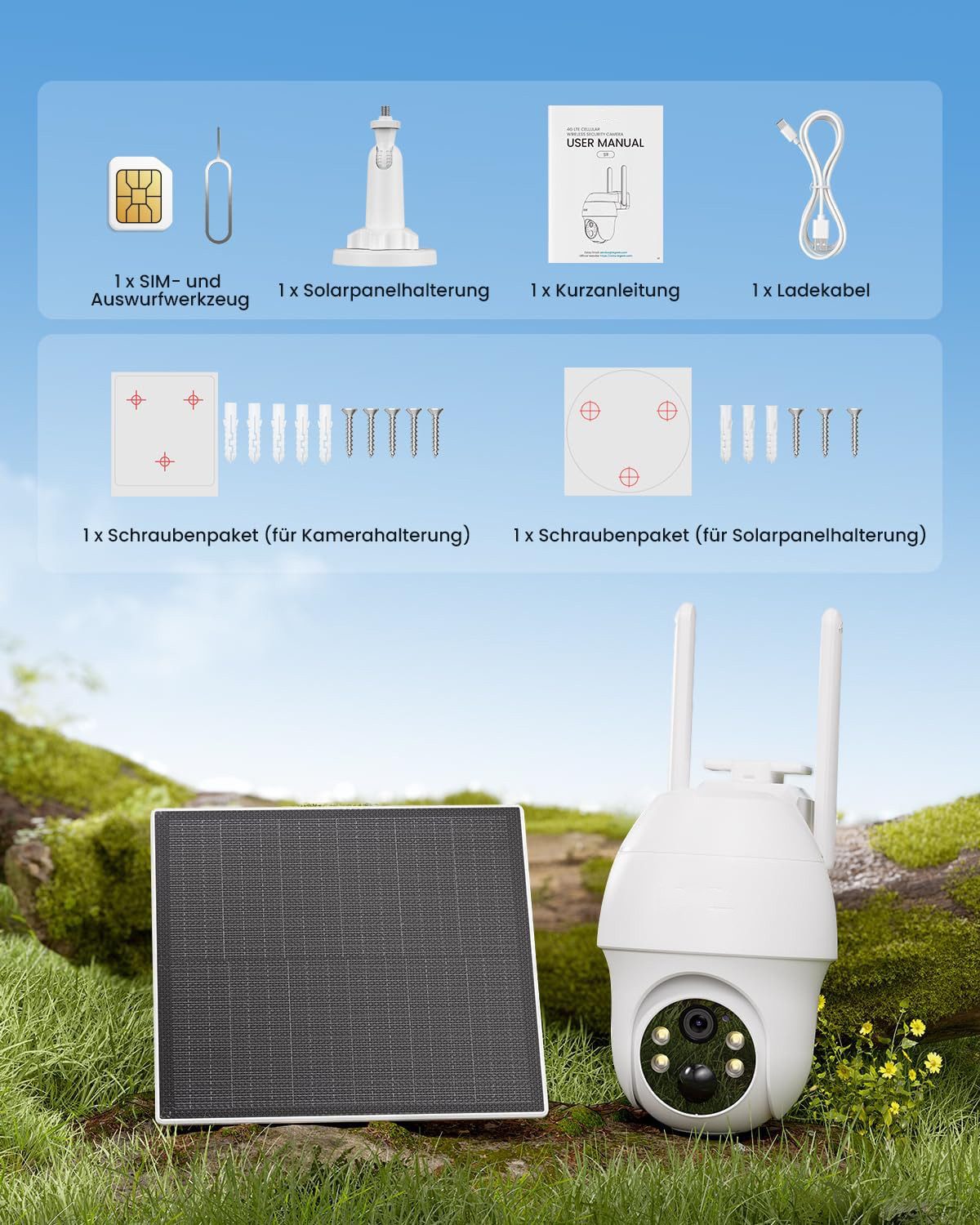 Topcony Überwachungskamera 4G LTE Überwachungskamera Aussen Akku mit SIM Karte Aussen Solar/Akku (Aussen, Außenbereich,Home,Schule,Geschäft,Wald,Farm,Campingbus,Straße, Bewegungserkennung&Alarm,IP65 &Solarstromversorgung,Alexa, 1-tlg., 15M Farbnachtsicht und Infrarot-Nachtsicht., 2-Wege-Audio,ohne WLAN, 2K Überwachungskamera Solar mit PIR Erkennung 350°/90° Schwenkbar)