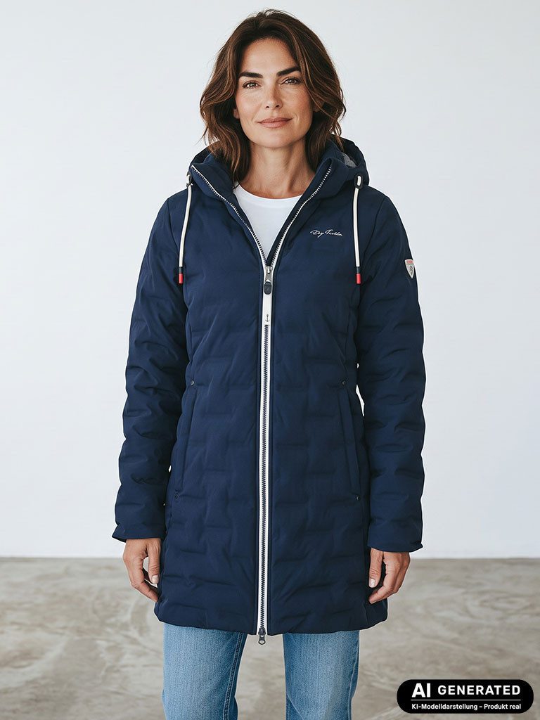 Dry Fashion Steppmantel Blavand Damen Mantel mit Steppung gefüttert - Steppjacke mit Kapuze Atmungsaktiv, 2-Wege-Reißverschluss, Kapuze abnehmbar, Tailliert