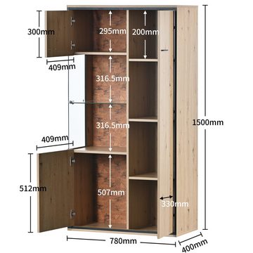 Gotagee Stauraumvitrine LED Vitrine mit Glasboden Schaukasten Präsentationsmöbel Schrank