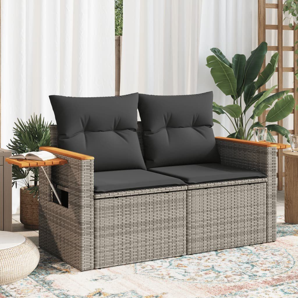 vidaXL Loungesofa Gartensofa 2-Sitzer mit Kissen Grau Poly Rattan, 1 Teile