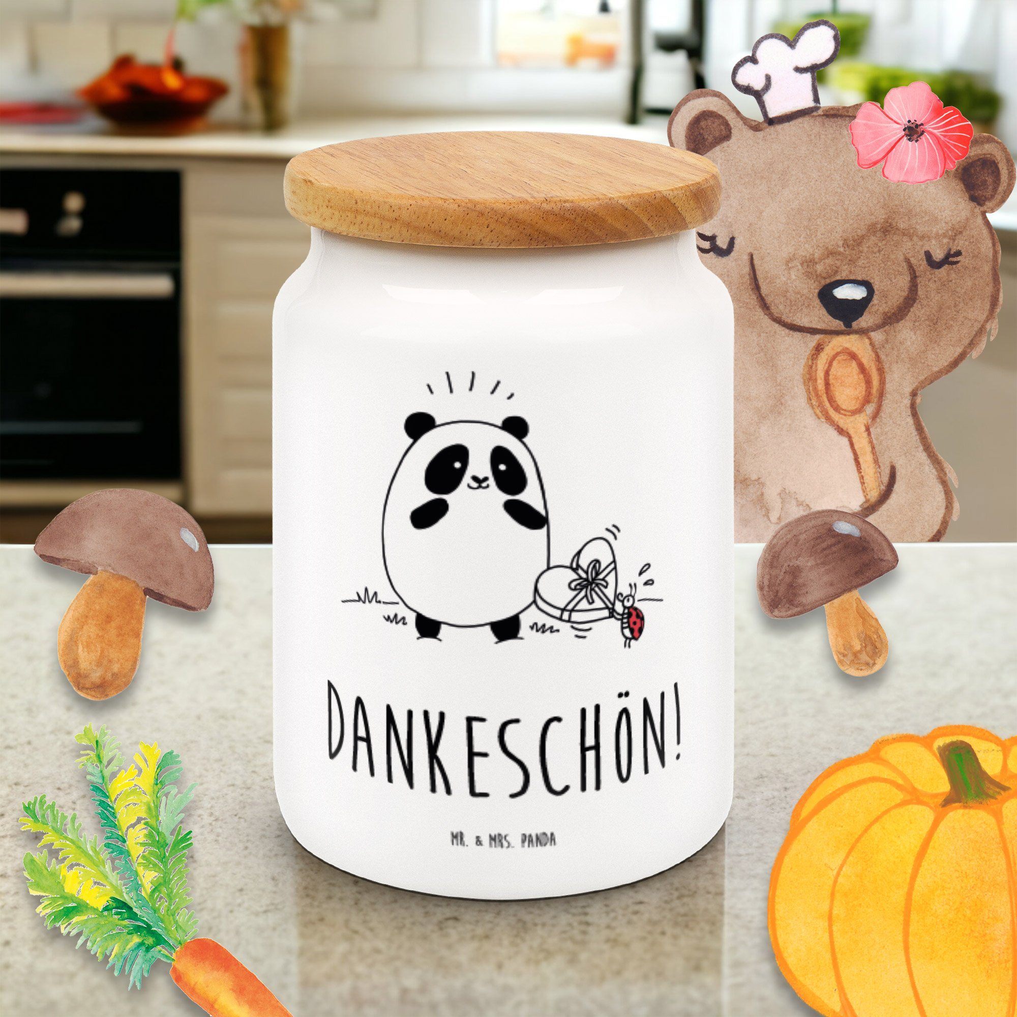 Keramik, - Geschenk, & (1-tlg) Panda Vorratsdose, Peasy Vorratsdose Dose, & Easy - Mr. Mrs. Aufbewa, Dankeschön Weiß