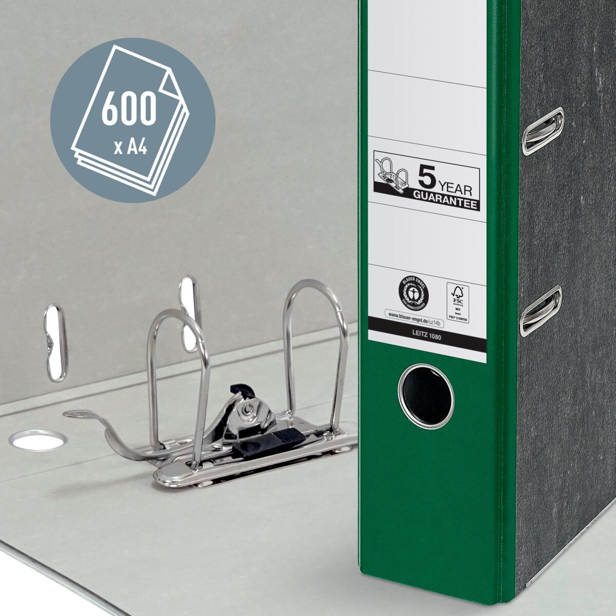 LEITZ Aktenordner Ordner Wolkenmarmor A4 80mm 180Grad grün Packung mit 20 Stück